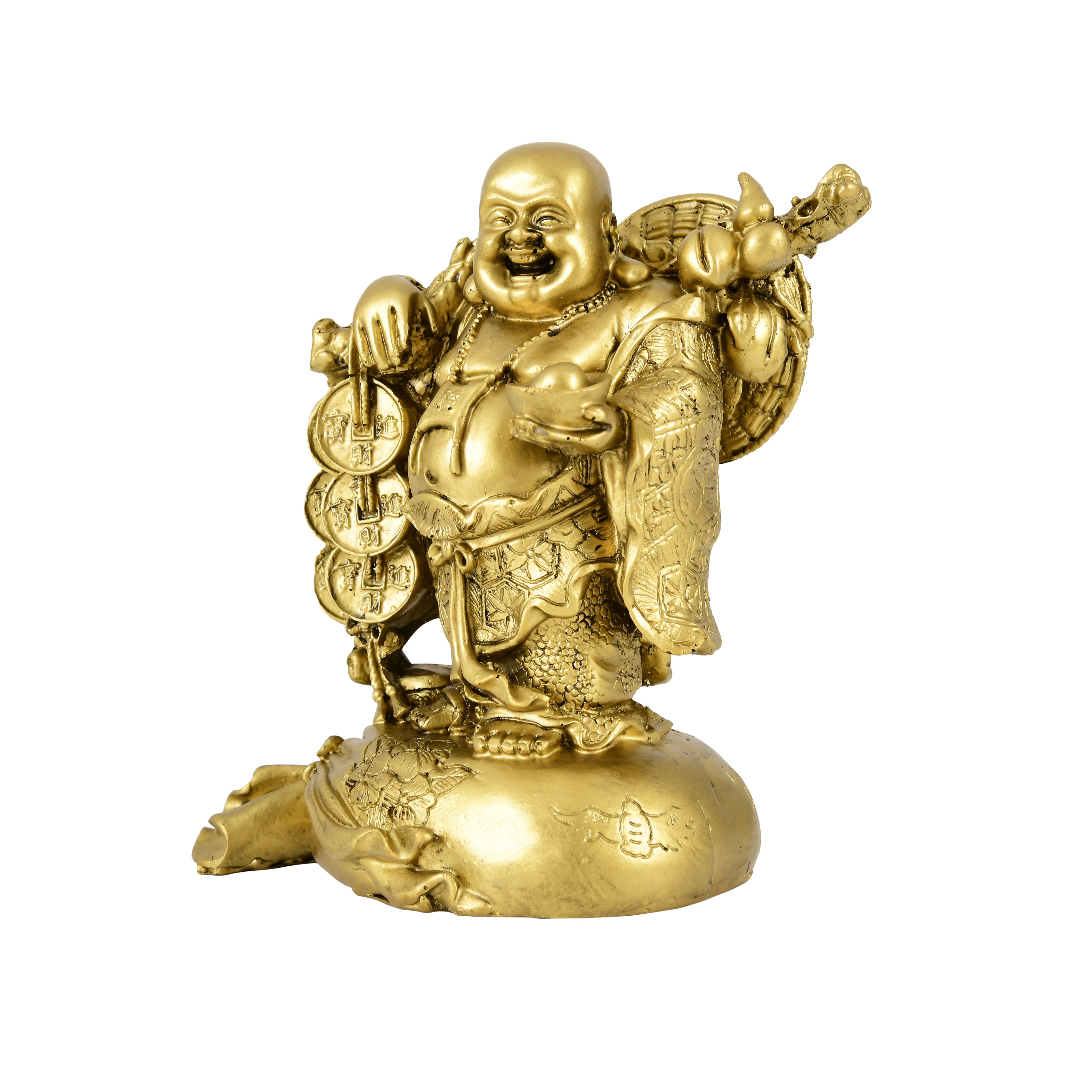 Laughing Buddha with Money tree and Wealth Sack
