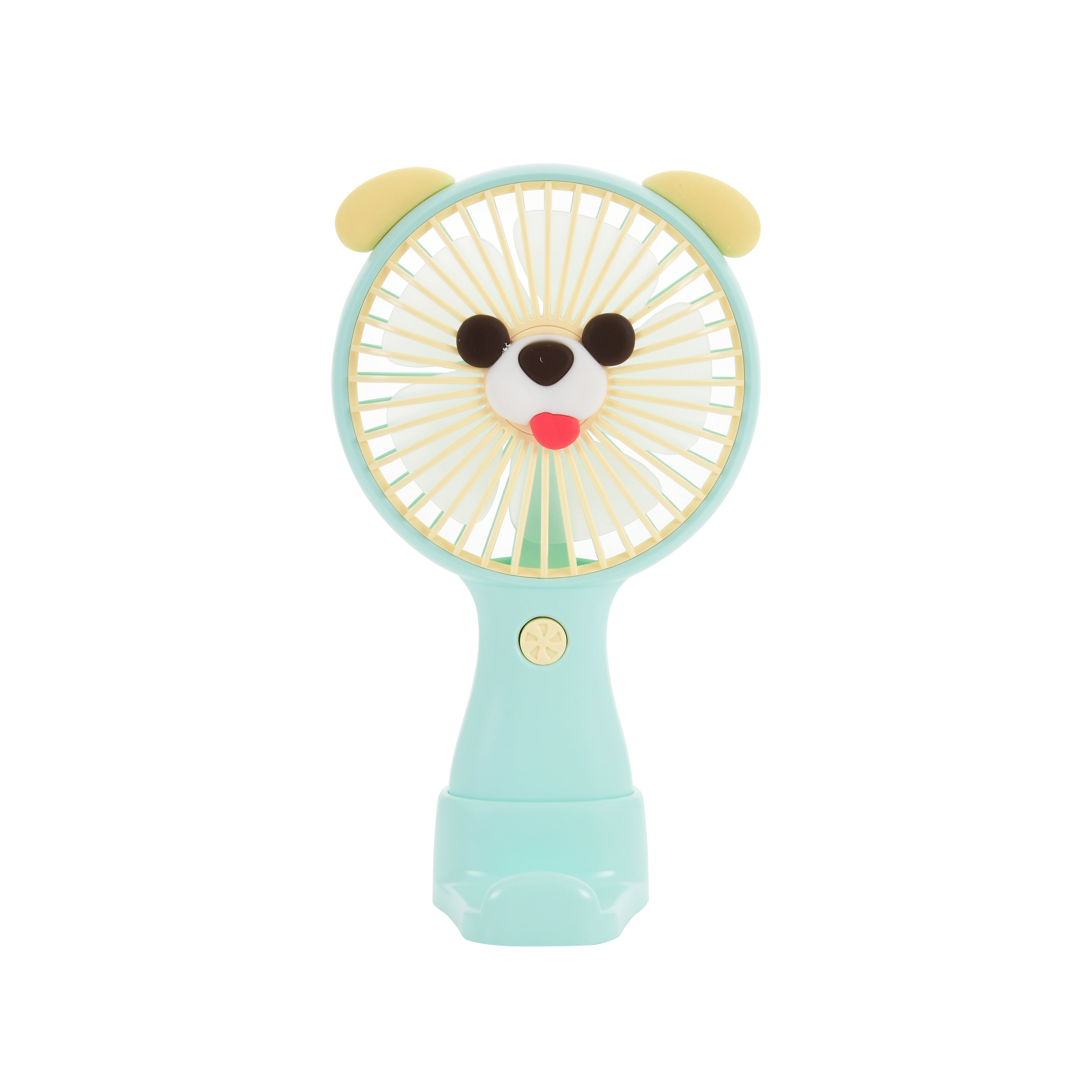 Hand Operated Teddy Mini Fan (Mint Green with Yellow)
