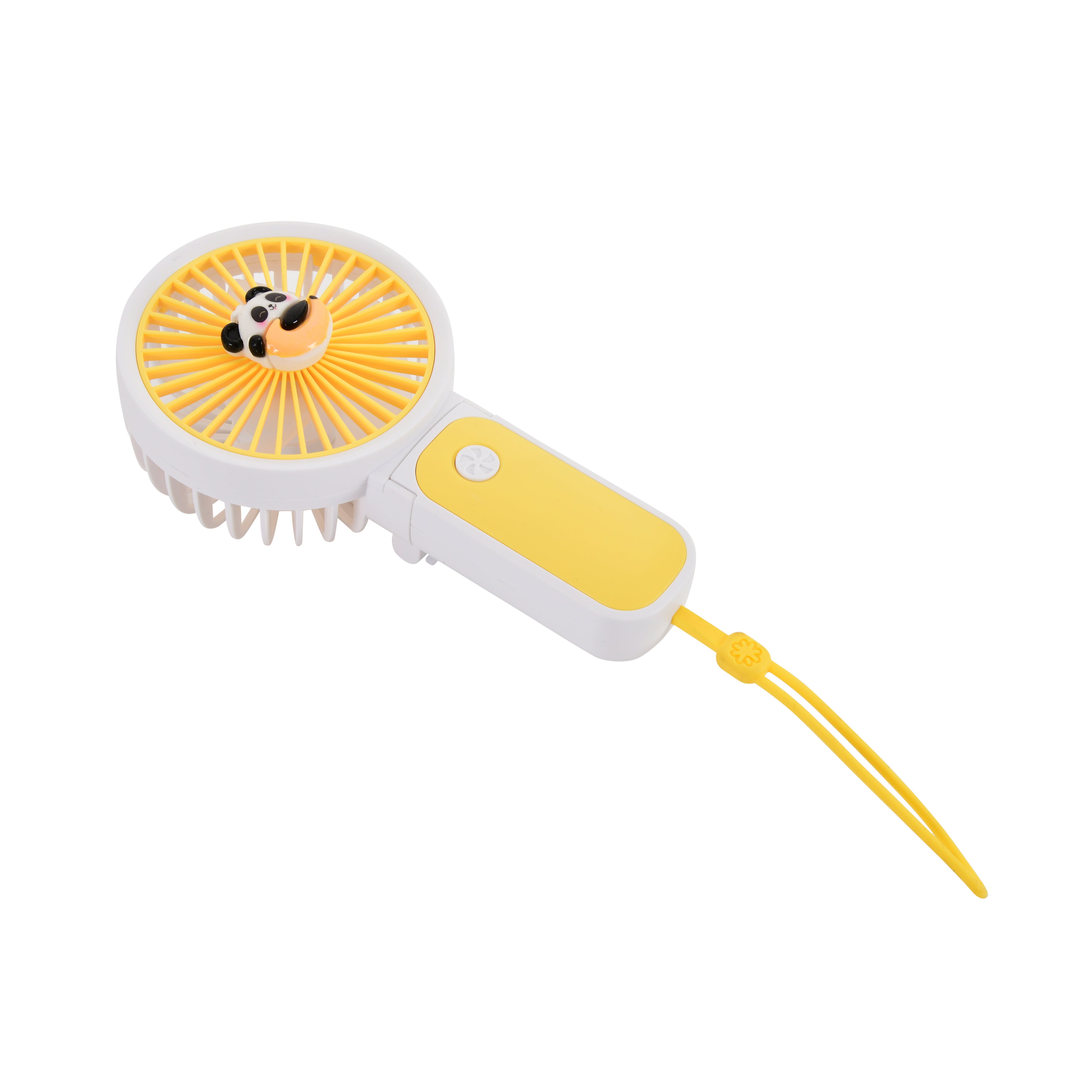 Hand Operated Mini Fans (Yellow white body with Panda Charm)