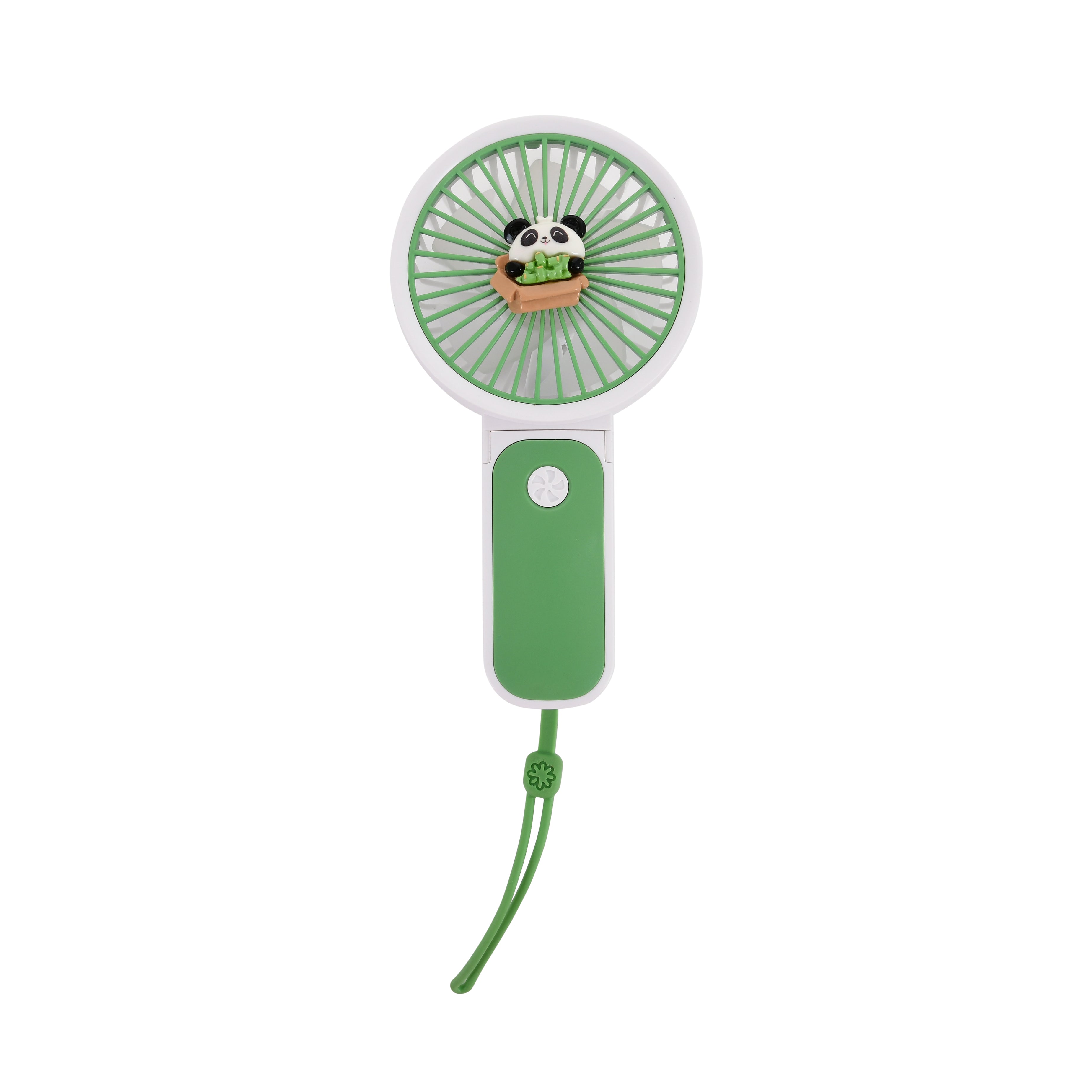 Hand Operated Mini Fans (Mint Green body with Panda Charm)