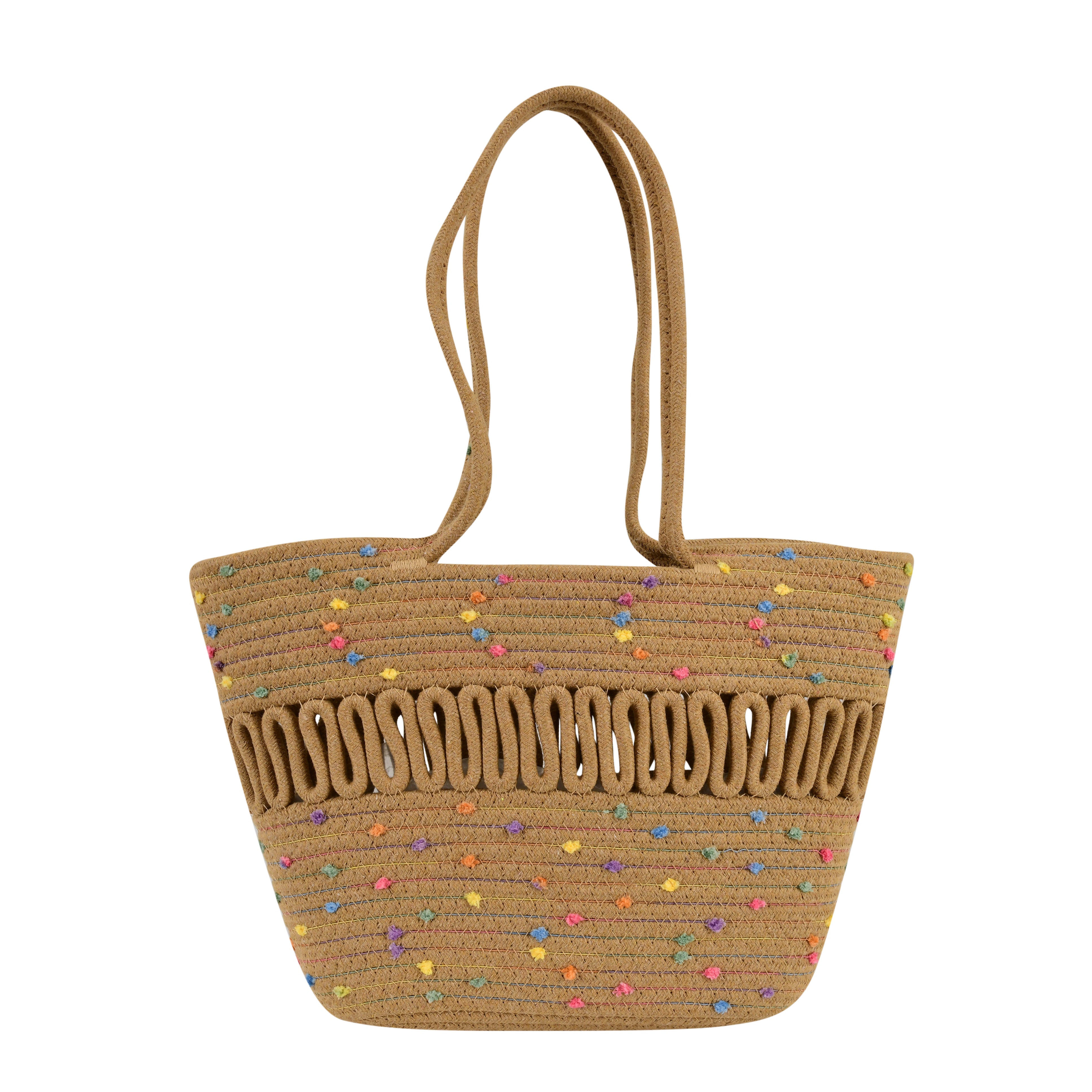Beige Cotton Woven Tote Bag