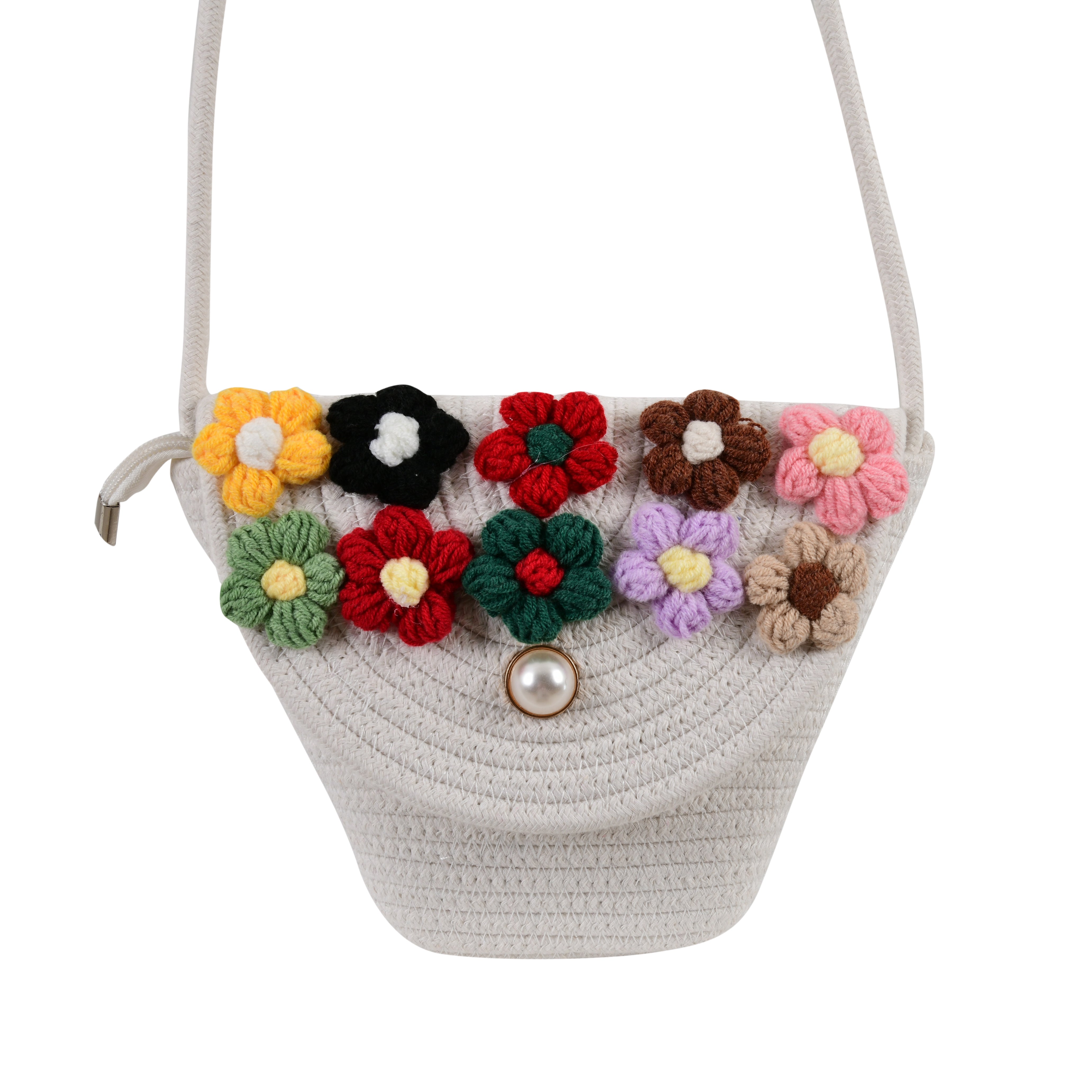 Mini Tote Bag (White with Colourful Thread work)