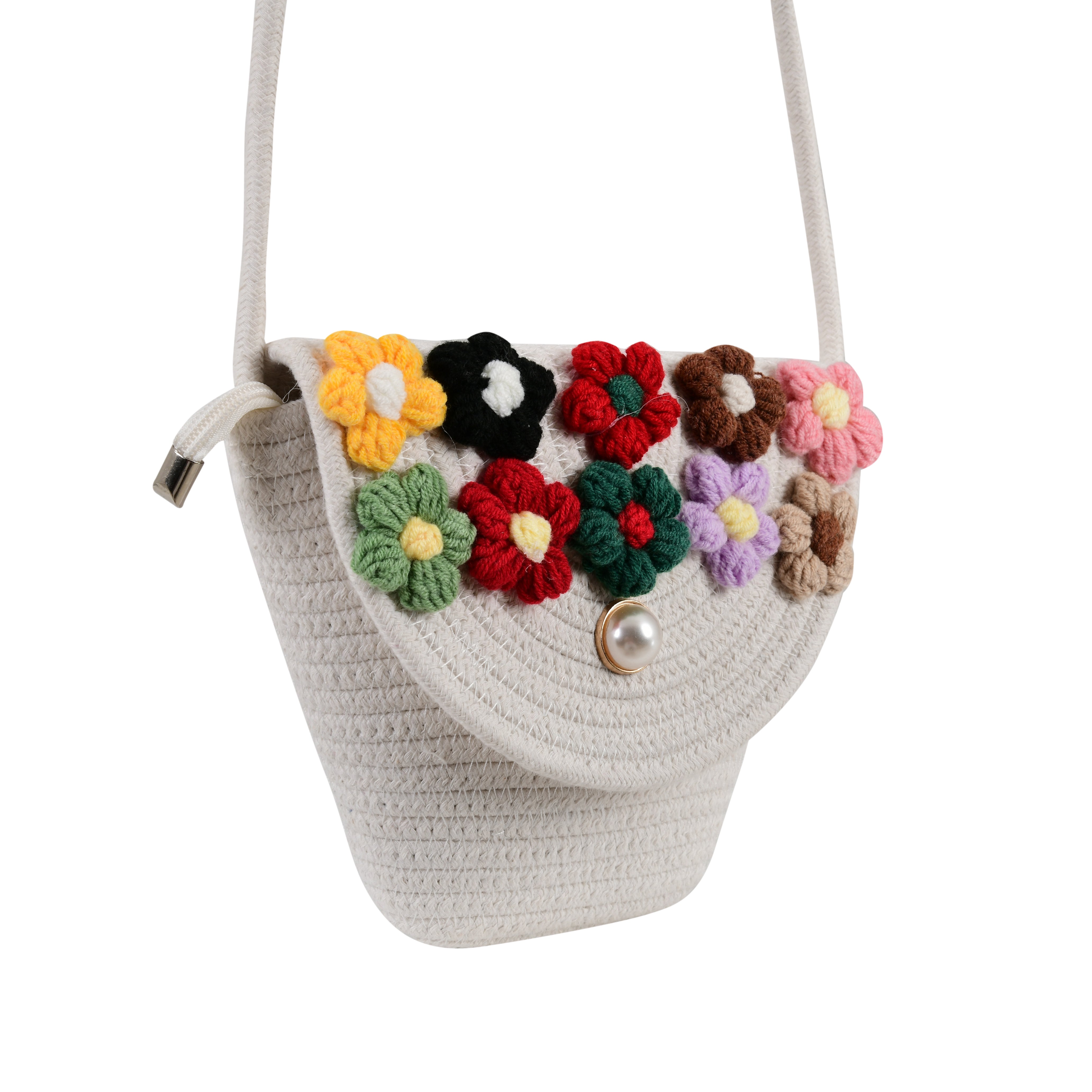 Mini Tote Bag (White with Colourful Thread work)