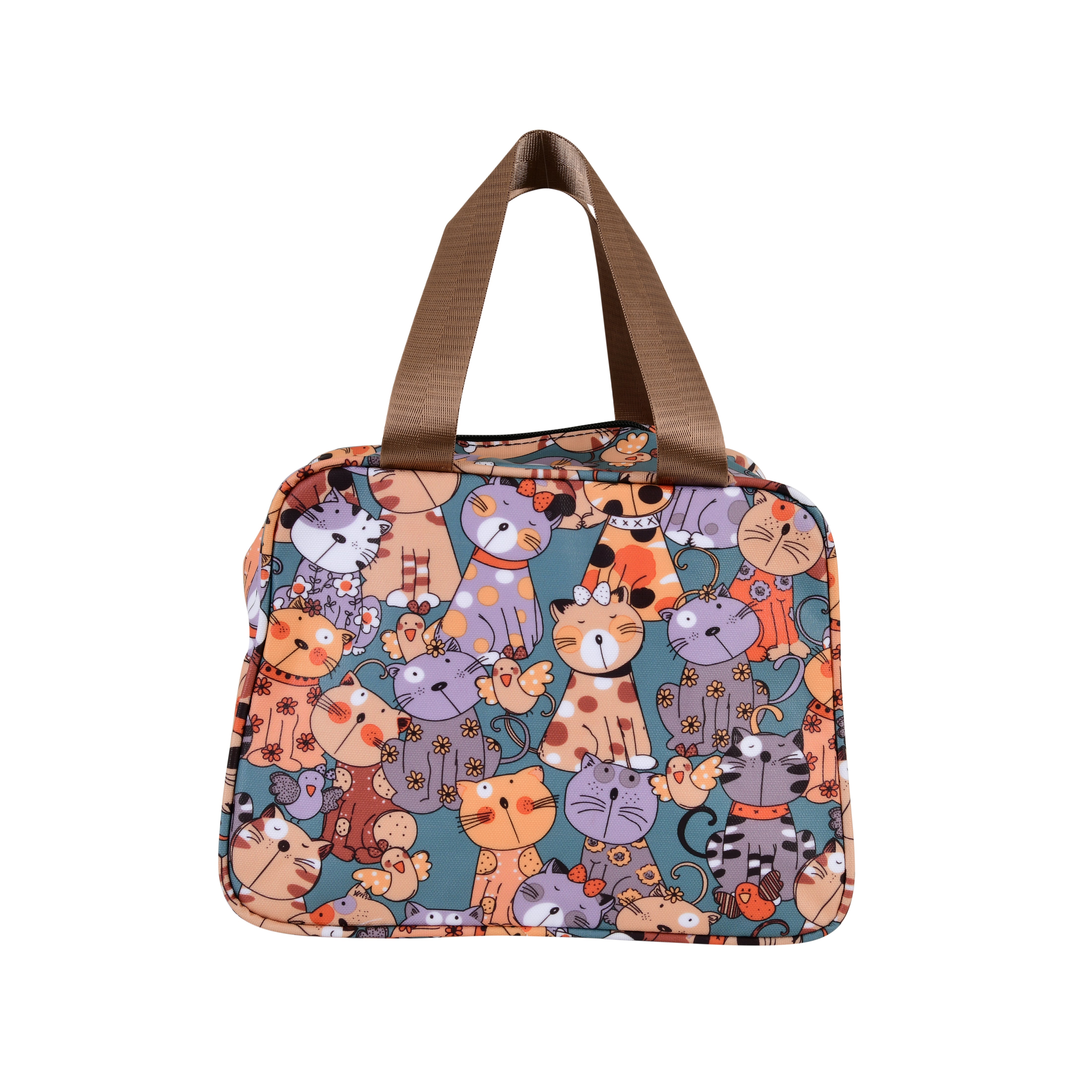 Teal base with multicolor cat print- insulated Lunch BAG