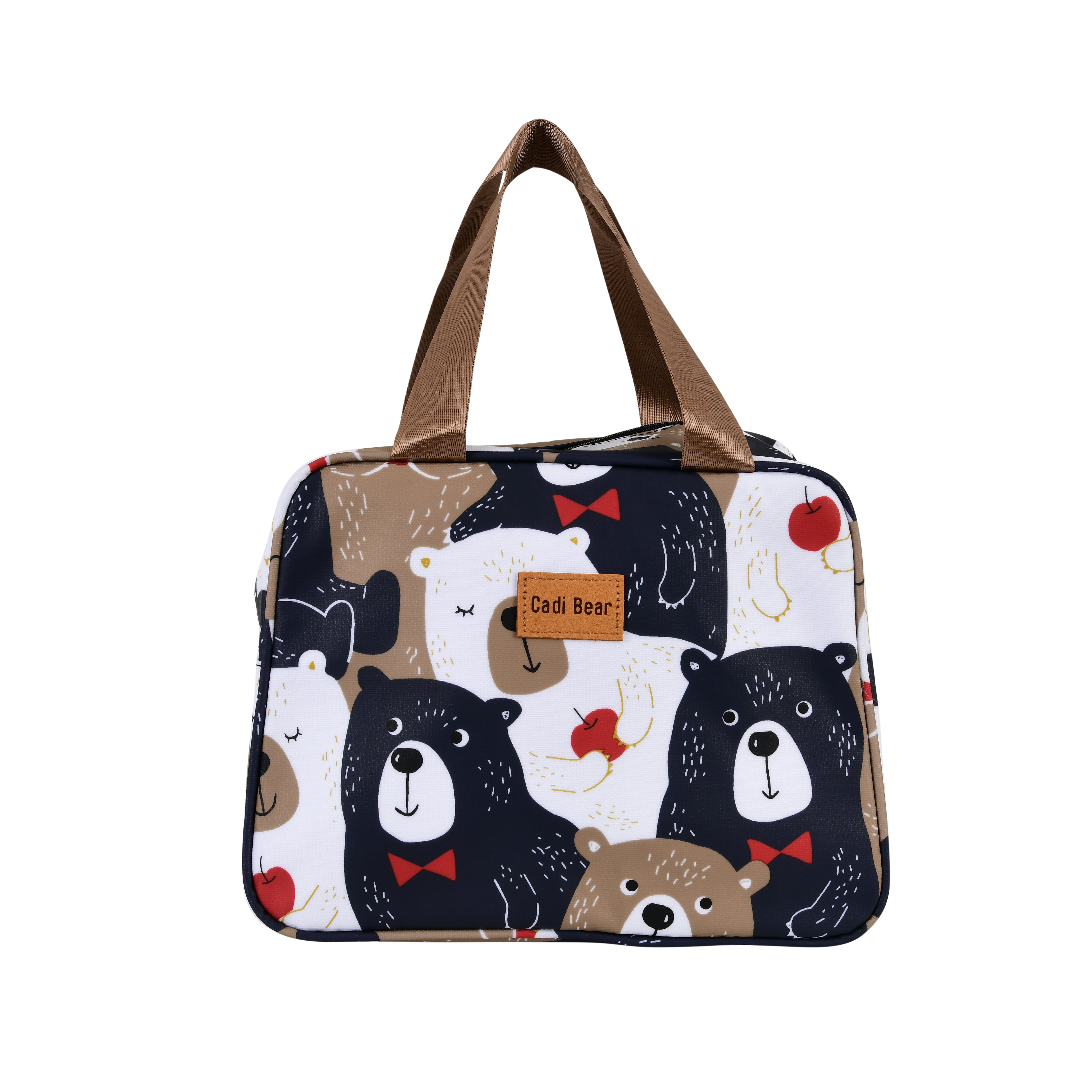 Beige/Navy/White base with multicolor bear print- insulated Lunch BAG