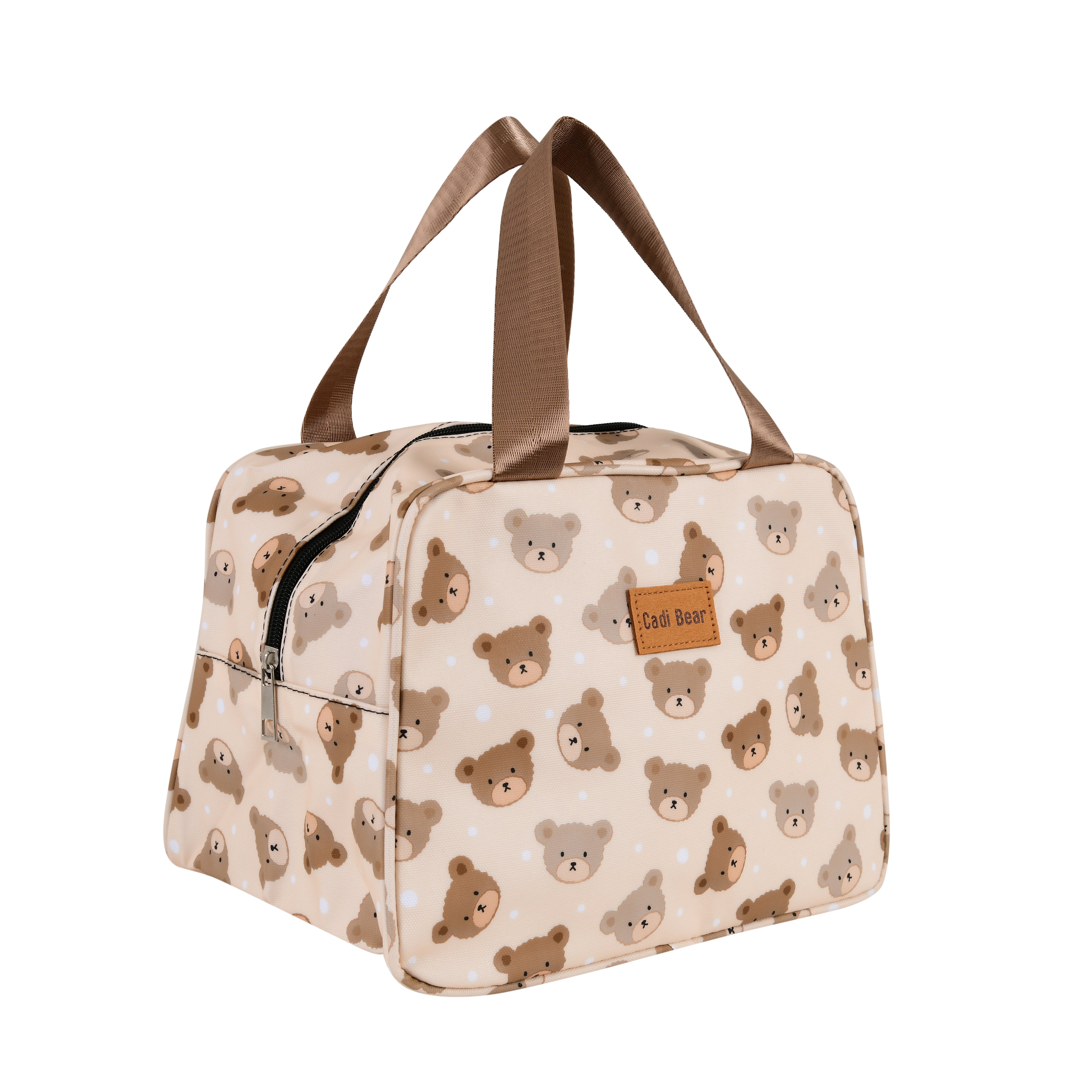 Beige base with multicolor teddy face print-insulated Lunch BAG