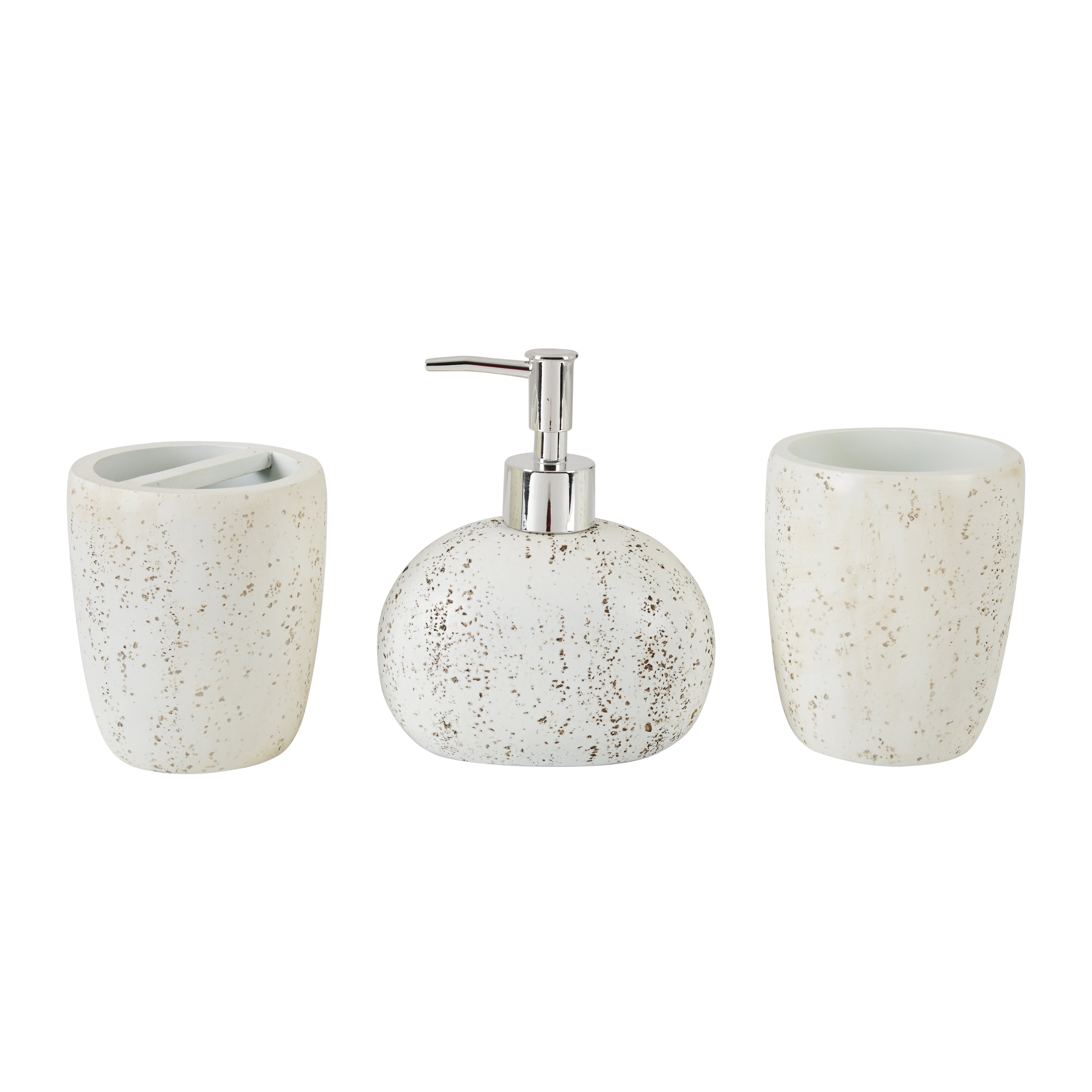 Stylish Speckled Ceramic-Look Bathroom Accessory Set – Dispenser, Toothbrush Holder & Mug