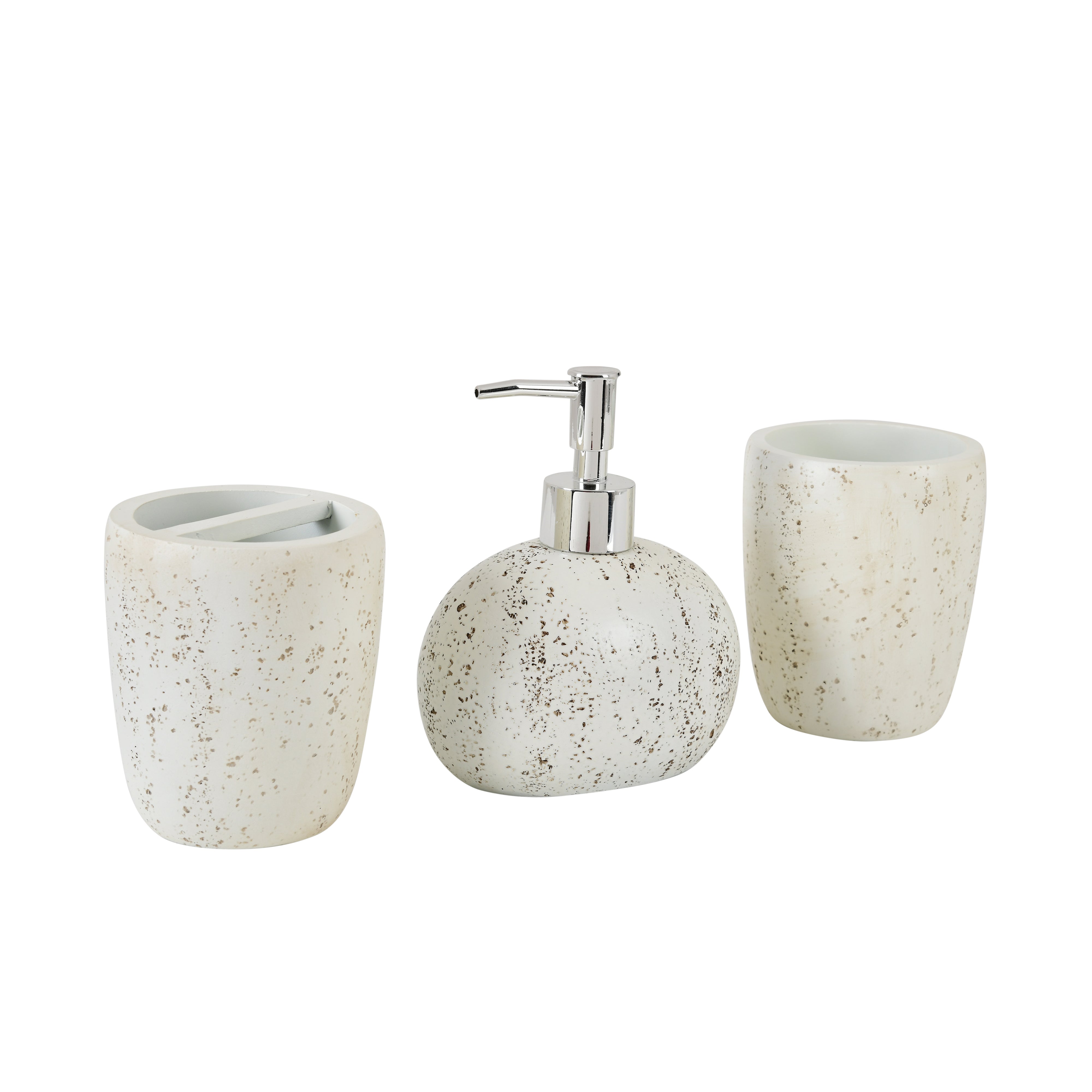 Stylish Speckled Ceramic-Look Bathroom Accessory Set – Dispenser, Toothbrush Holder & Mug