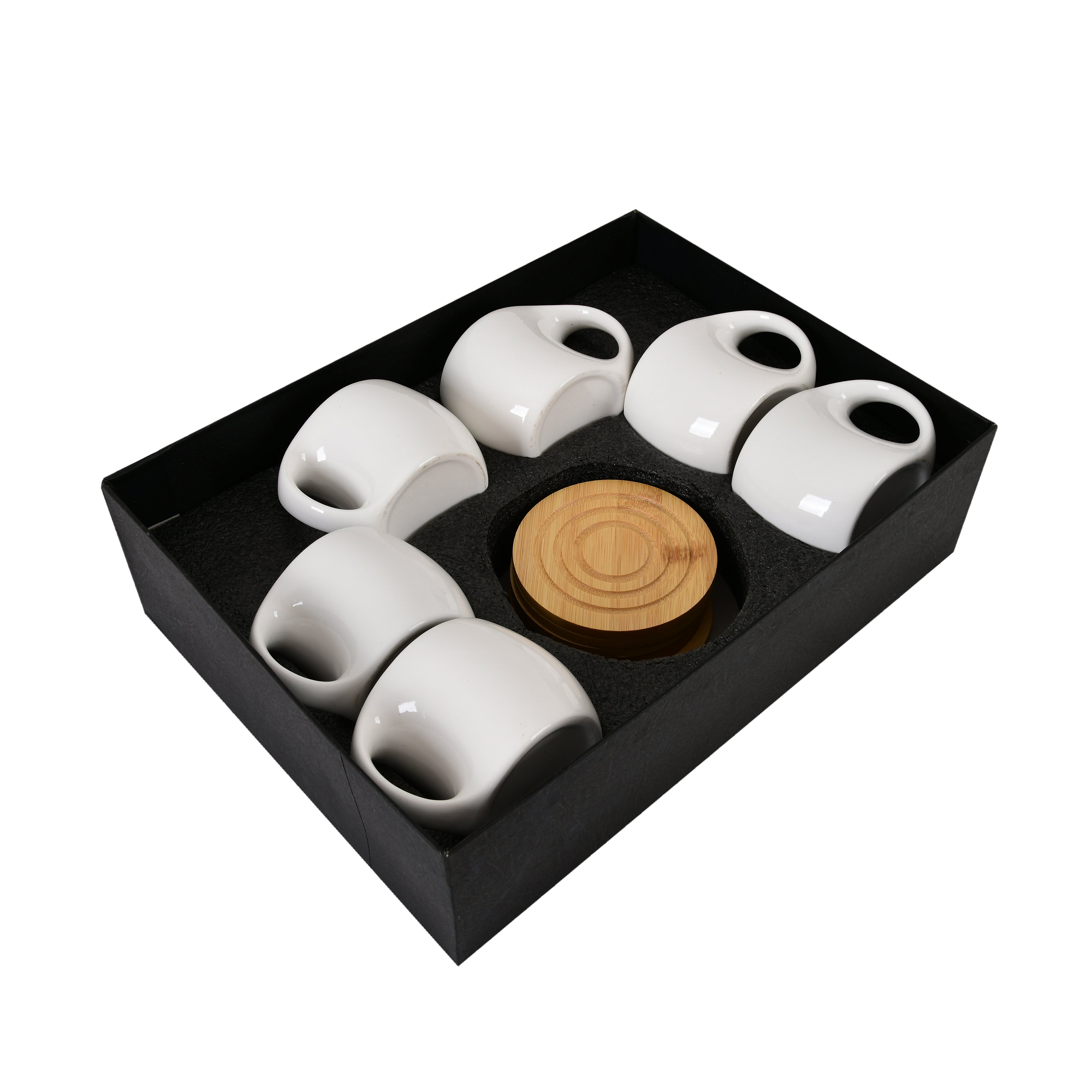 Modern White Ceramic Coffee Cup Set (Pack of 6)