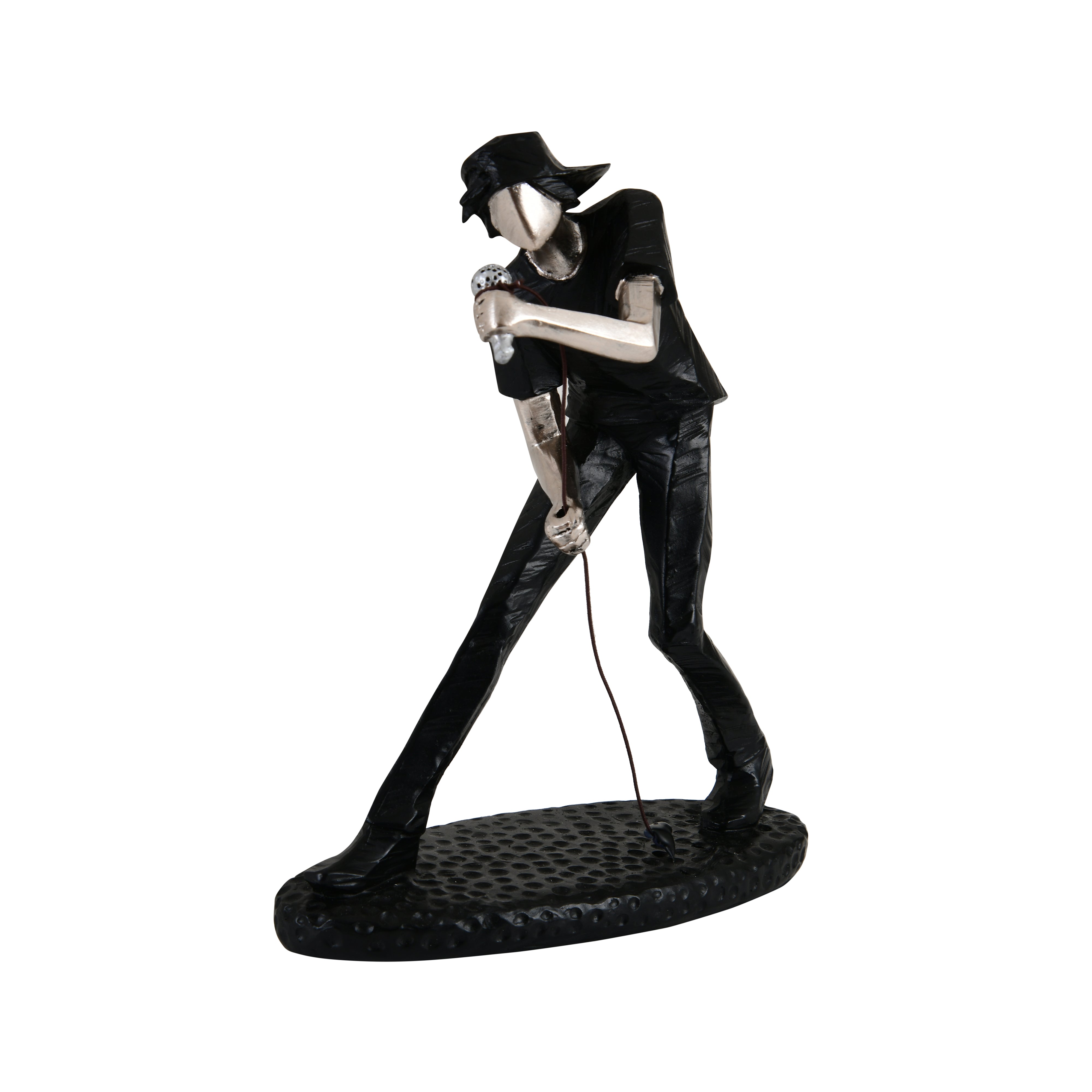Modern Abstract Musician Figurine – Singer in Matte Black & Metallic Silver