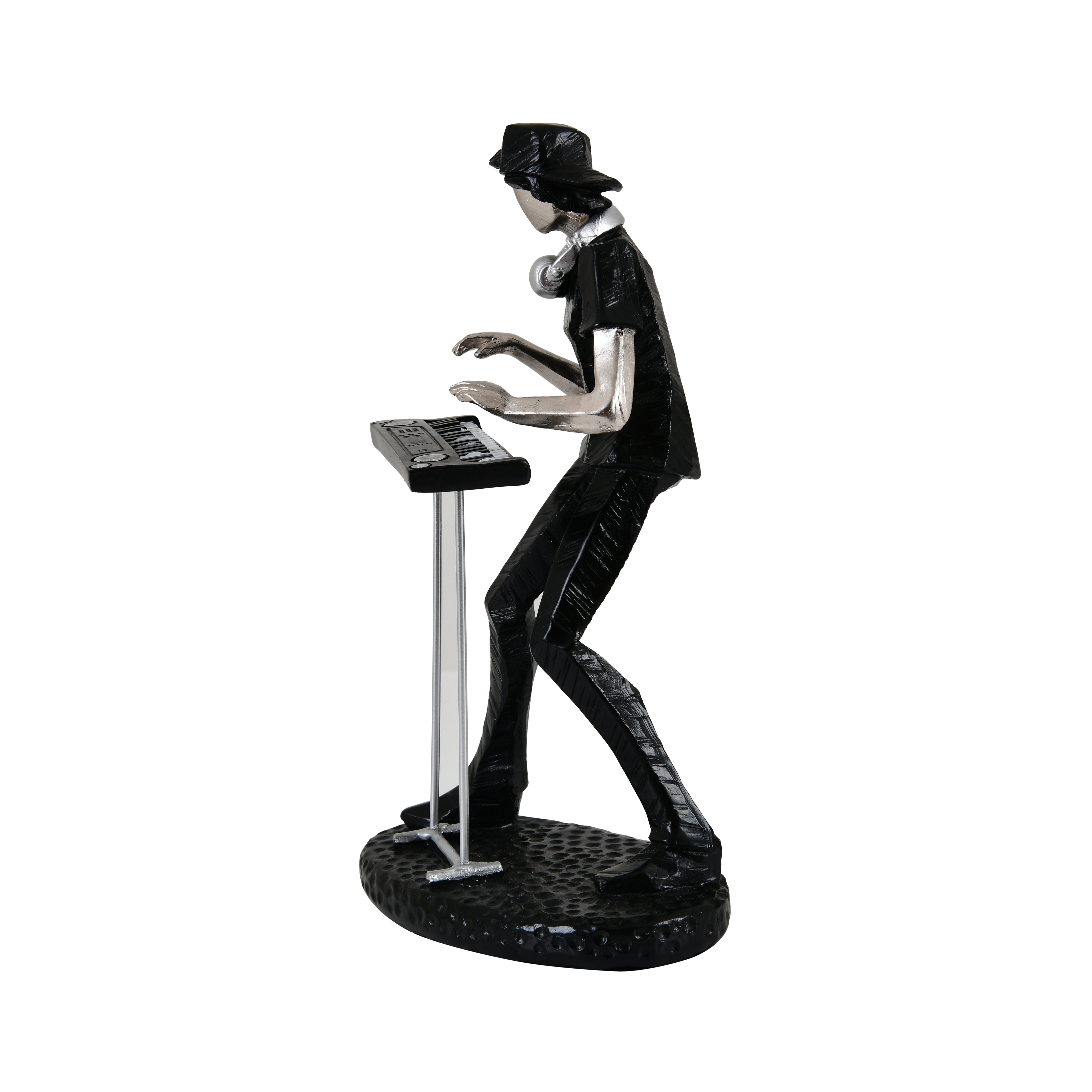 Decorative Musician Figurine – Silver & Black Keyboard Player