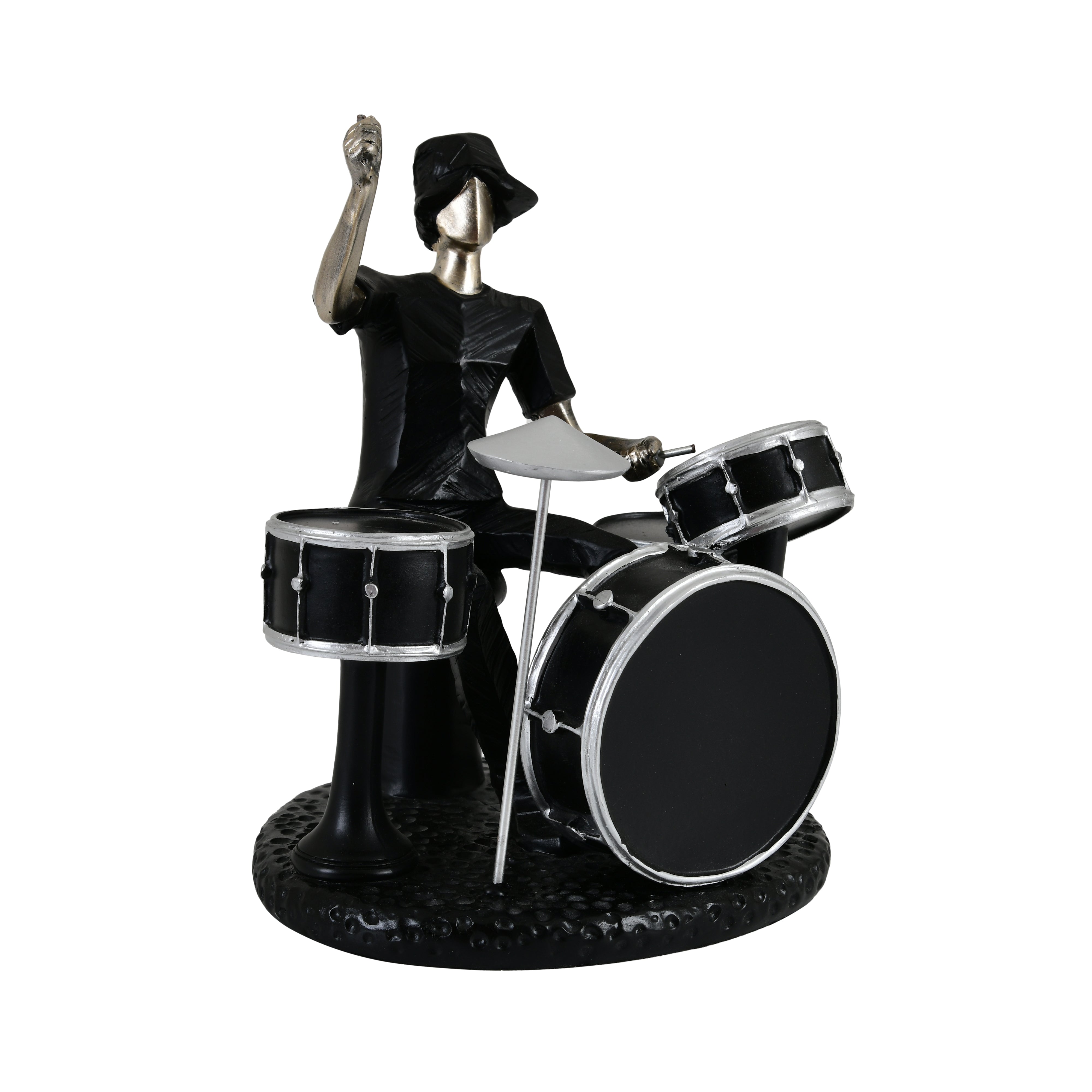 Decorative Musician Figurine – Silver & Black Drummer