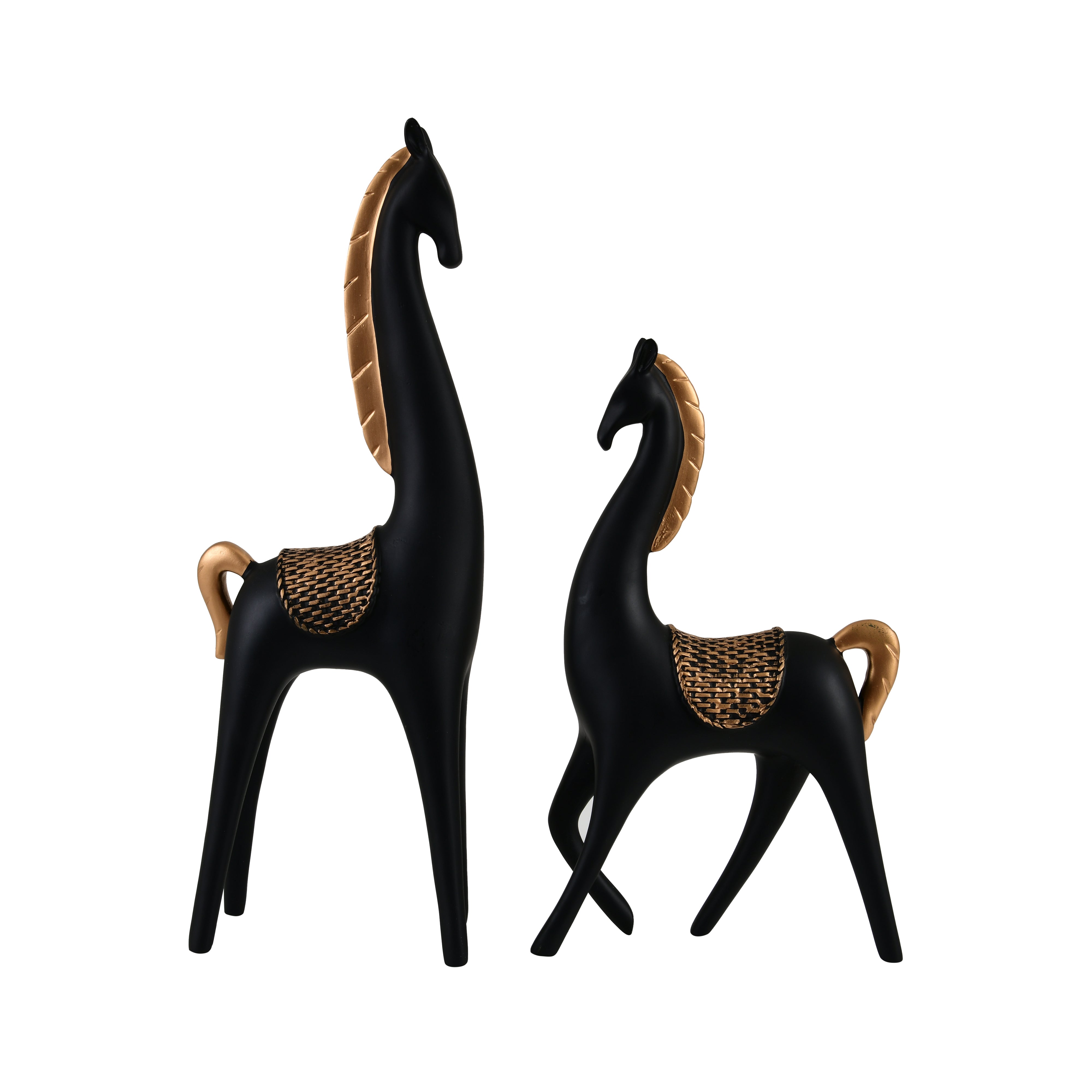 Elegant Horse Figurines – Black & Gold Polyresin Showpiece Set of 2