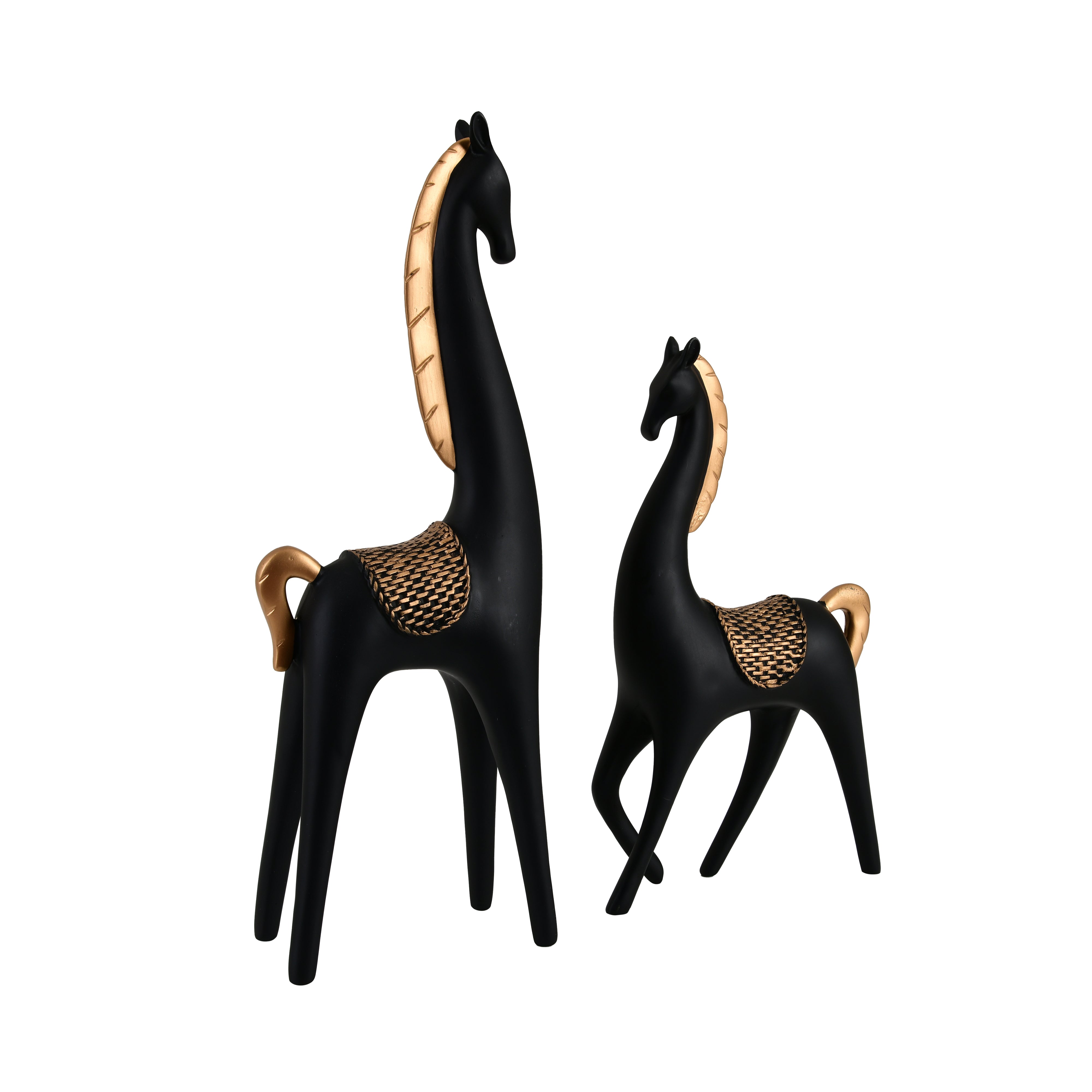 Elegant Horse Figurines – Black & Gold Polyresin Showpiece Set of 2