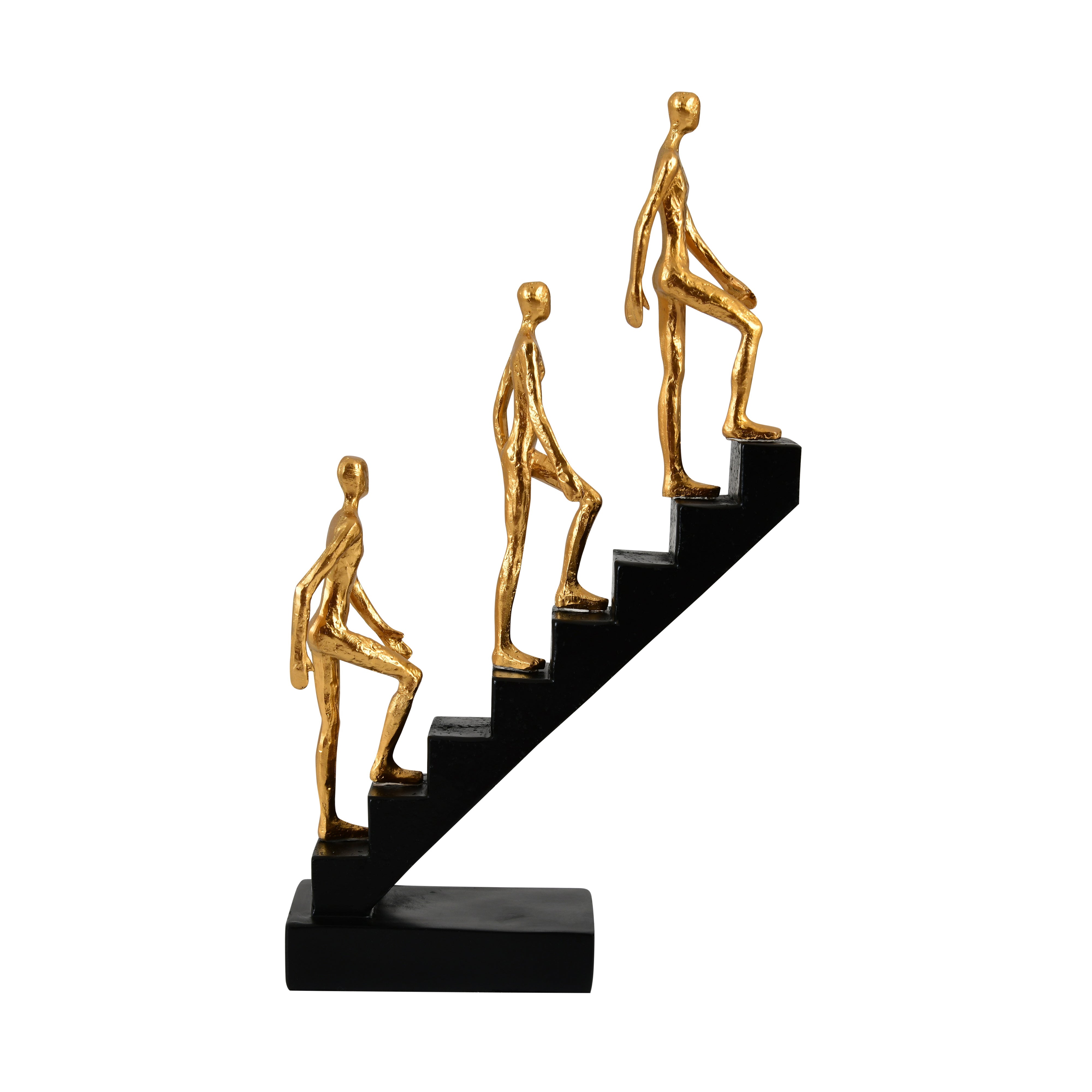 Success Ladder Figurine – 3 Golden Men Climbing Black Stairs