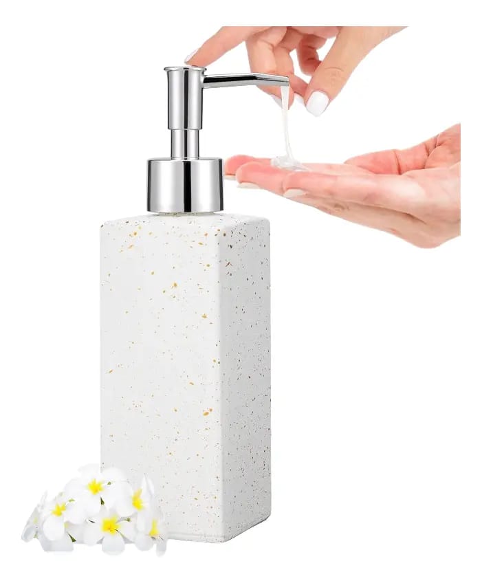 Premium Textured Glass Soap Dispenser – Modern Speckled Finish with Chrome Pump-White