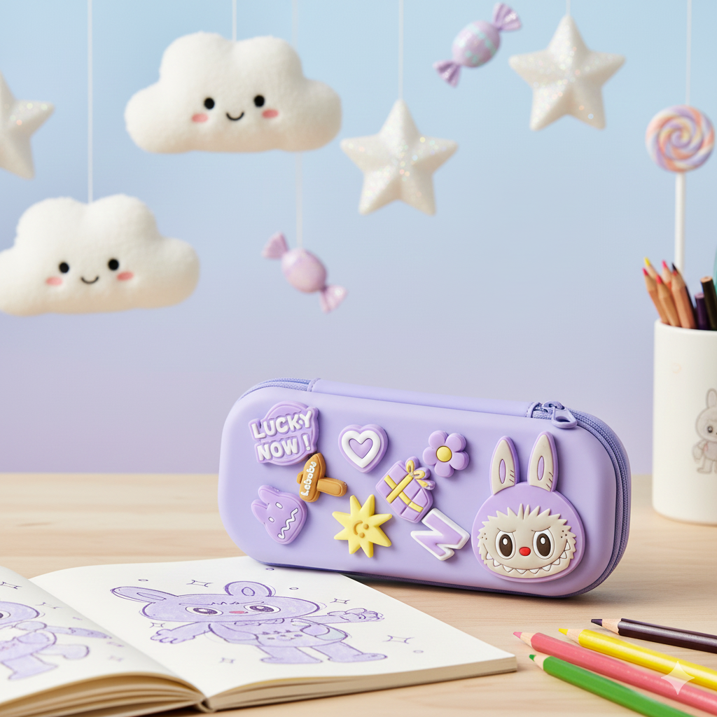 DIY Labubu Themed Small Pencil Box (Purple)
