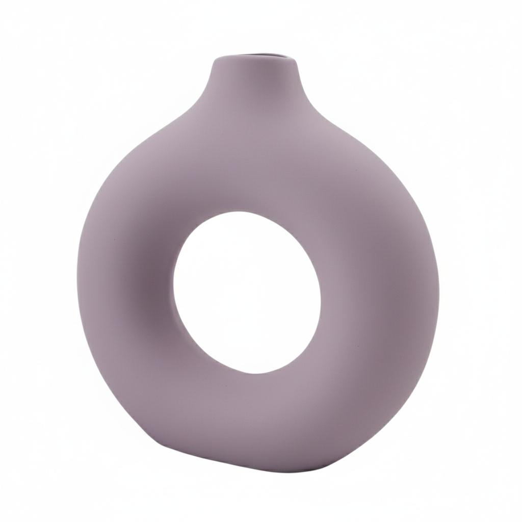 Set of 2 Decorative Purple Ceramic Vases – Donut Shape, Matte Finish