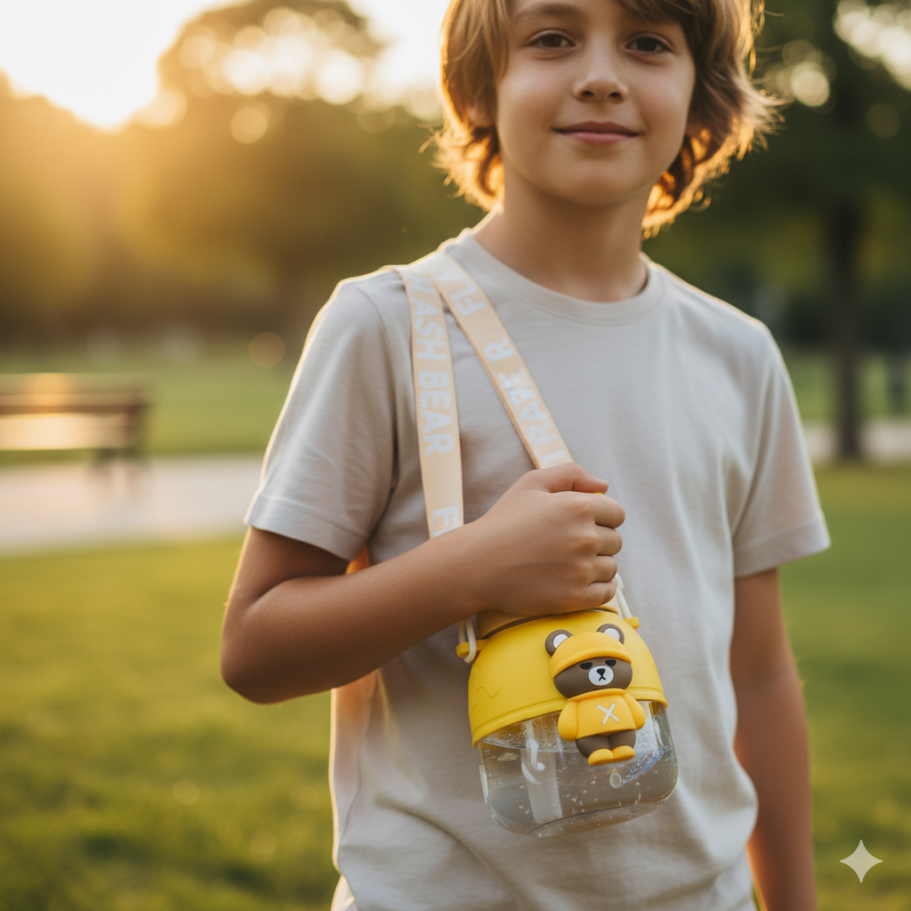 3D Teddy Water Bottle (Yellow)
