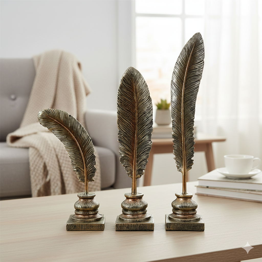 Elegant Feather Figurines – Polyresin Decorative Showpiece Set of 3