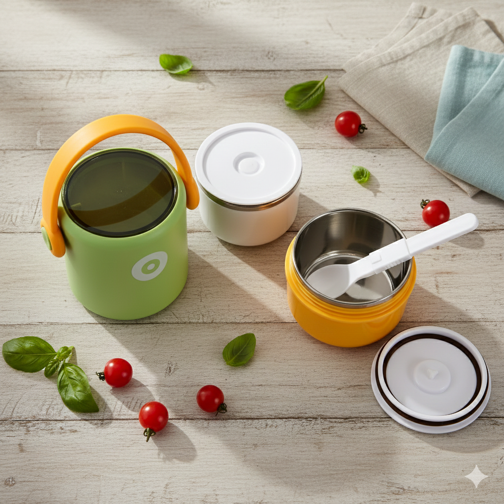 Dual Compartment Stainless Steel Lunch Box (Yellow - Green)