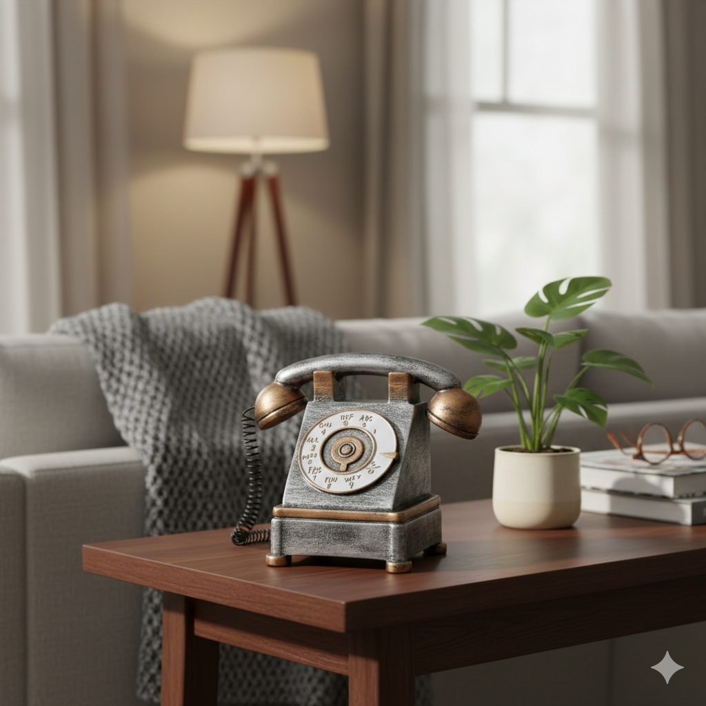 Vintage Telephone Figurine – Polyresin Decorative Showpiece