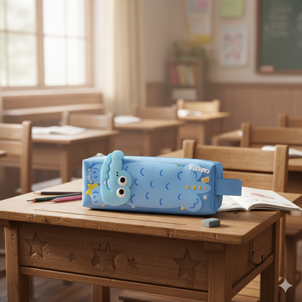 Pen/Pencil Crocodile 3d Pen/Pencil Pouch-Blue Shades
