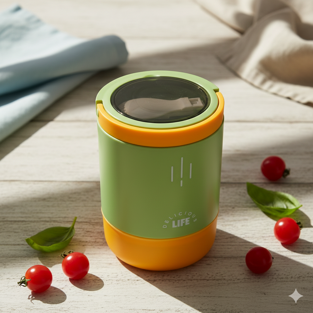 Triple Compartment Stainless Steel Lunch Box (Yellow - Green)