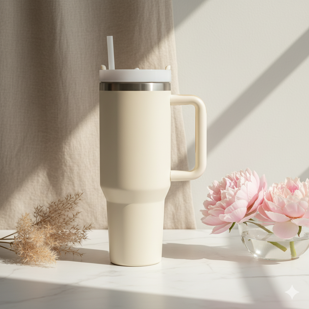 Stainless Steel Vacuum Insulated Tumbler With Offwhite/ Creamish Colour - 1200ml
