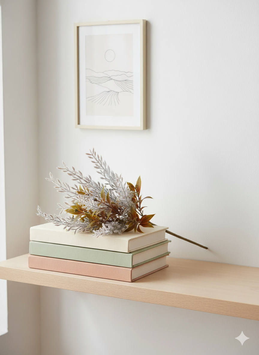 Artificial Filler Stick – Brown-Green Leaves with White Frosted Sprigs