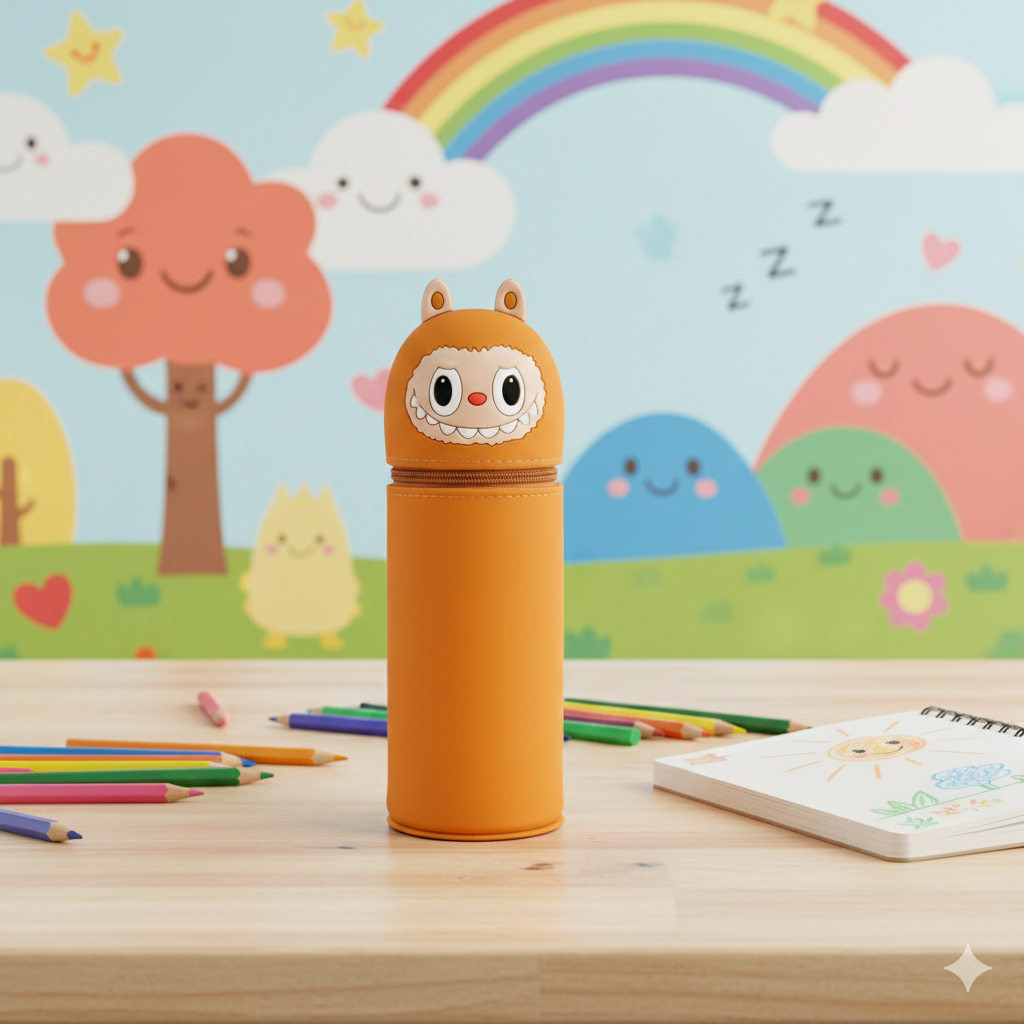 Playful Trendy Labubu Vacuum Sucktion Pen/Pencil Pouch-Orange