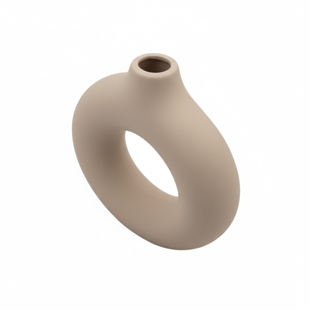 Set of 2 Decorative Beige Ceramic Vases – Matte Finish Round Style