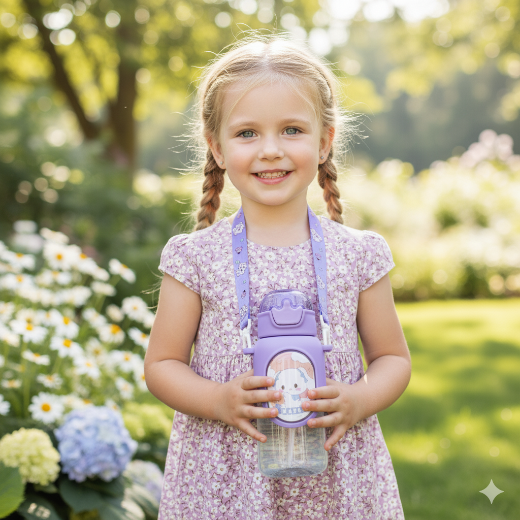 Pink Puppy Kids Water Bottle- 450 ml (Purple)