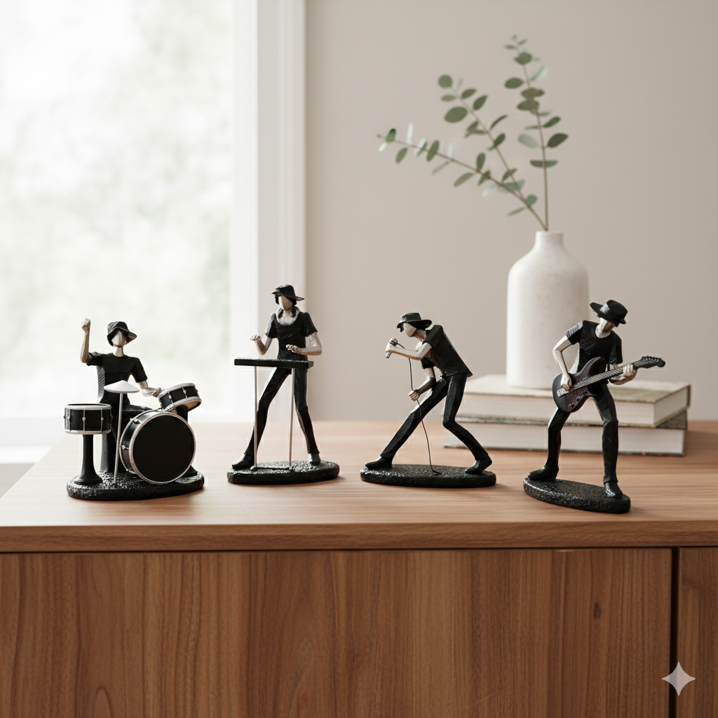 Silver & Black Modern Band – Set of 4 Musician Figurines