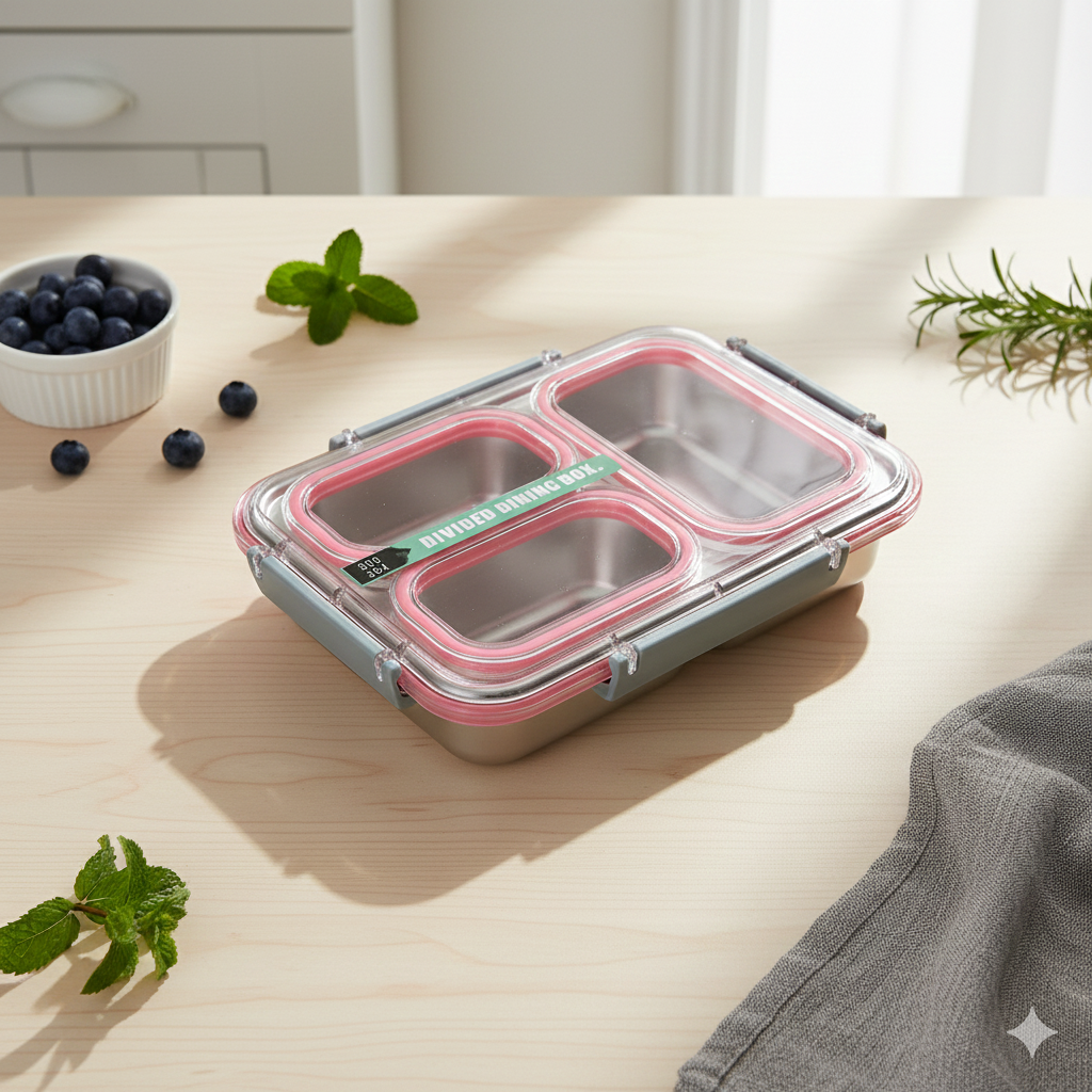 Transparent Stainless Steel Lunch Box (Pink)