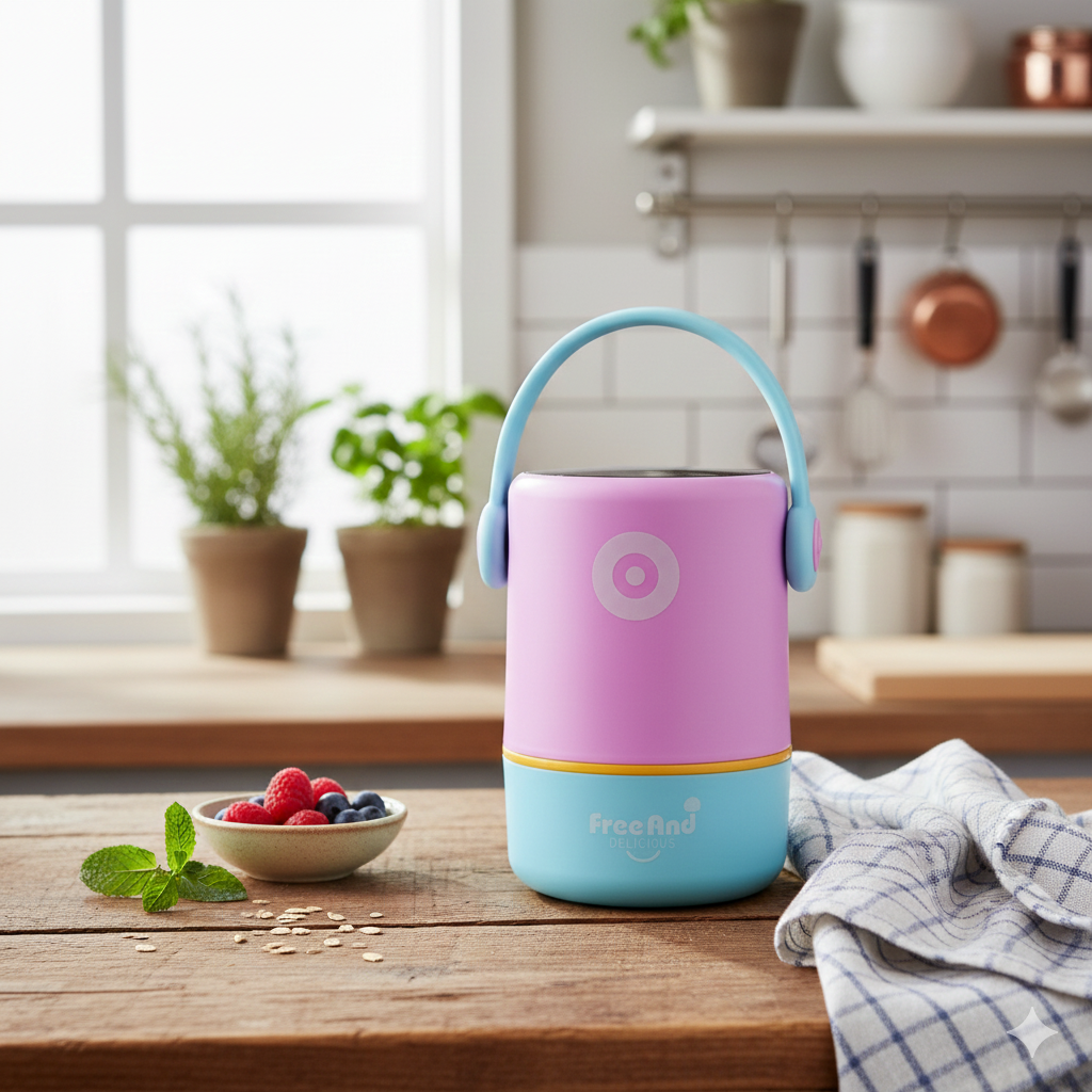 Dual Compartment Stainless Steel Lunch Box (Pink-Blue)