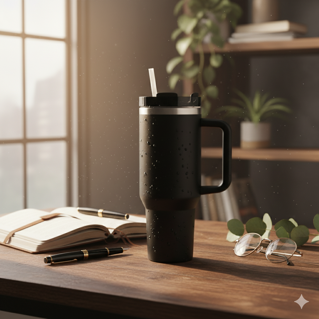 Stainless Steel Vacuum Insulated Tumbler With All Black Colour - 1200ml