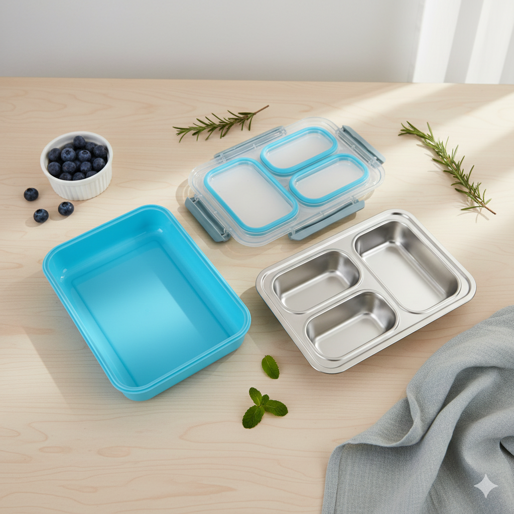 Transparent Stainless  Steel Lunch Box (Spill Proof-Blue)