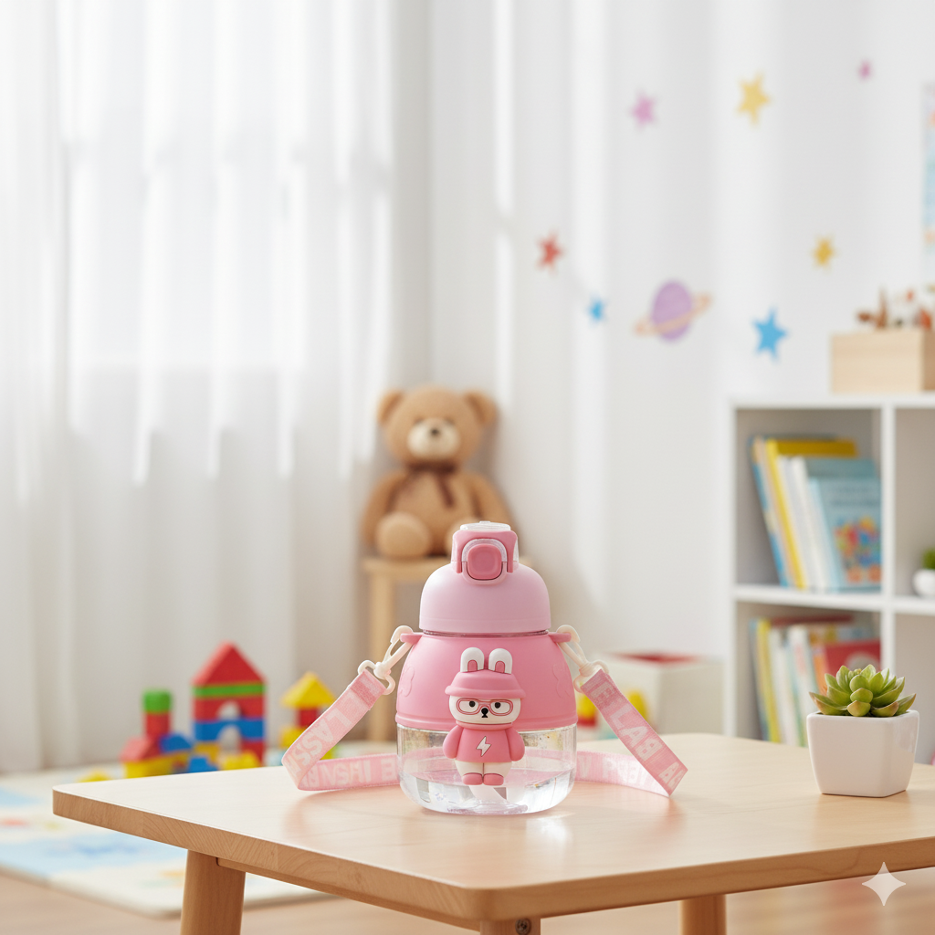 3D Teddy Water Bottle (Pink)