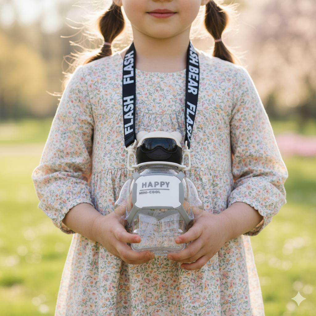 Happy Teddy Water Bottle- 450ml (Grey)