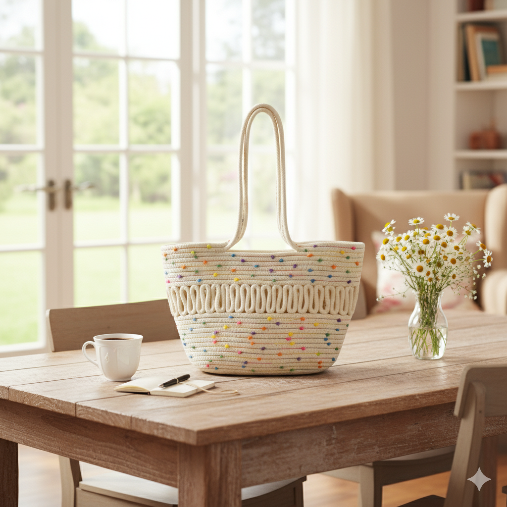 Cream Cotton Woven Tote Bag