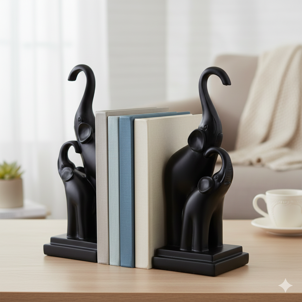 Majestic Elephant Figurines – Polyresin Decorative Bookend/Showpiece Set of 2