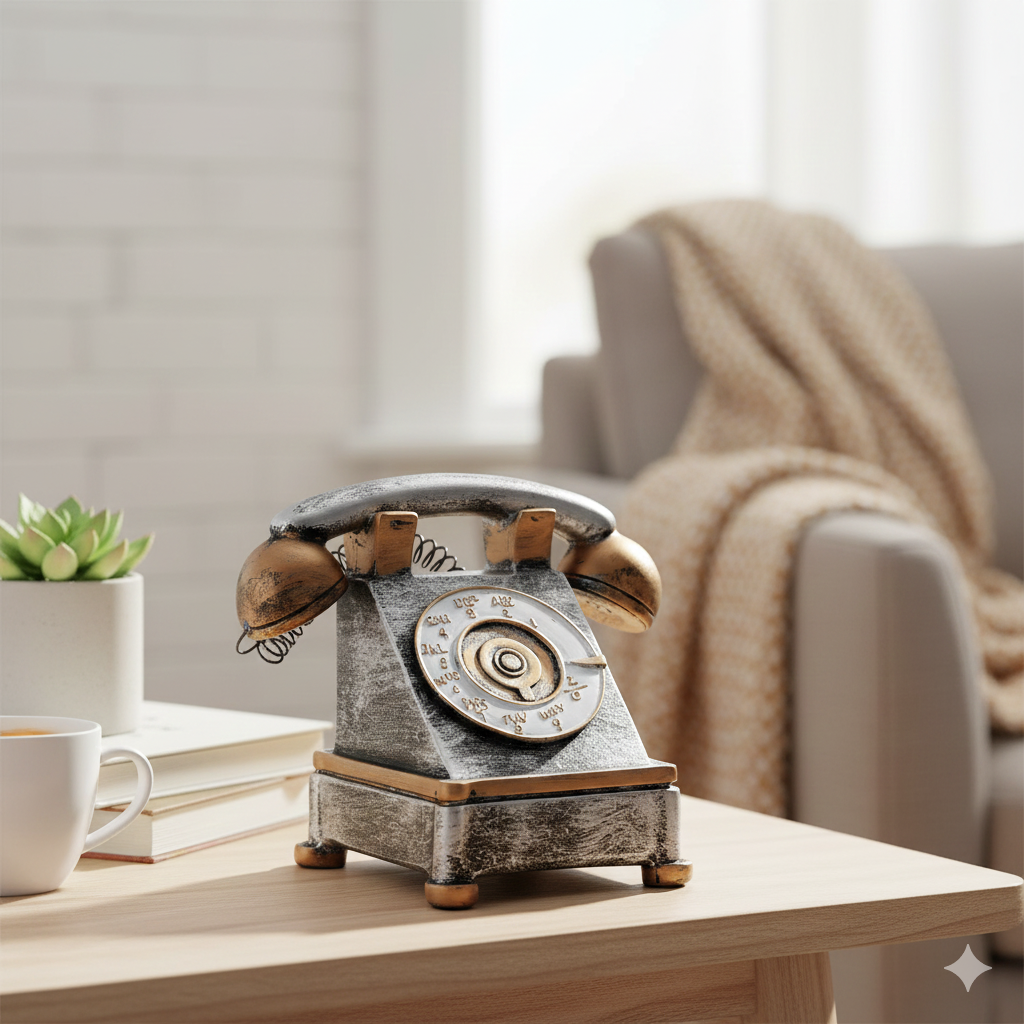 Vintage Telephone Figurine – Polyresin Decorative Showpiece