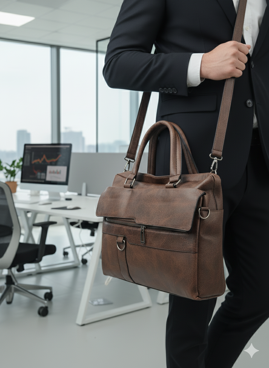 Men’s Leatherite Laptop Bag – Dark Brown
