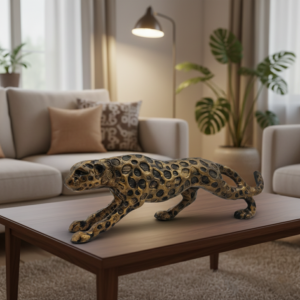 Majestic Leopard Figurine – Brass Coated Decorative Showpiece | Luxury Home & Office Décor