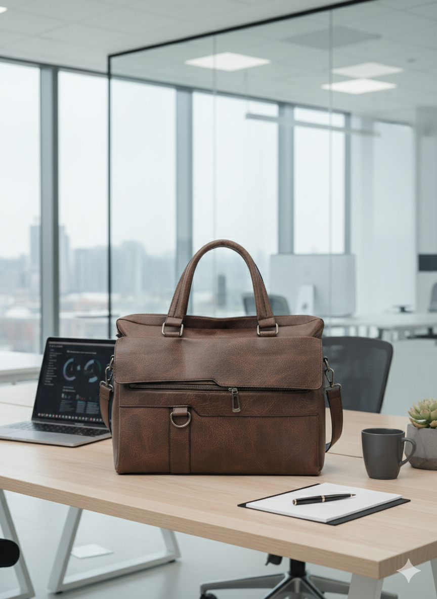 Men’s Leatherite Laptop Bag – Dark Brown