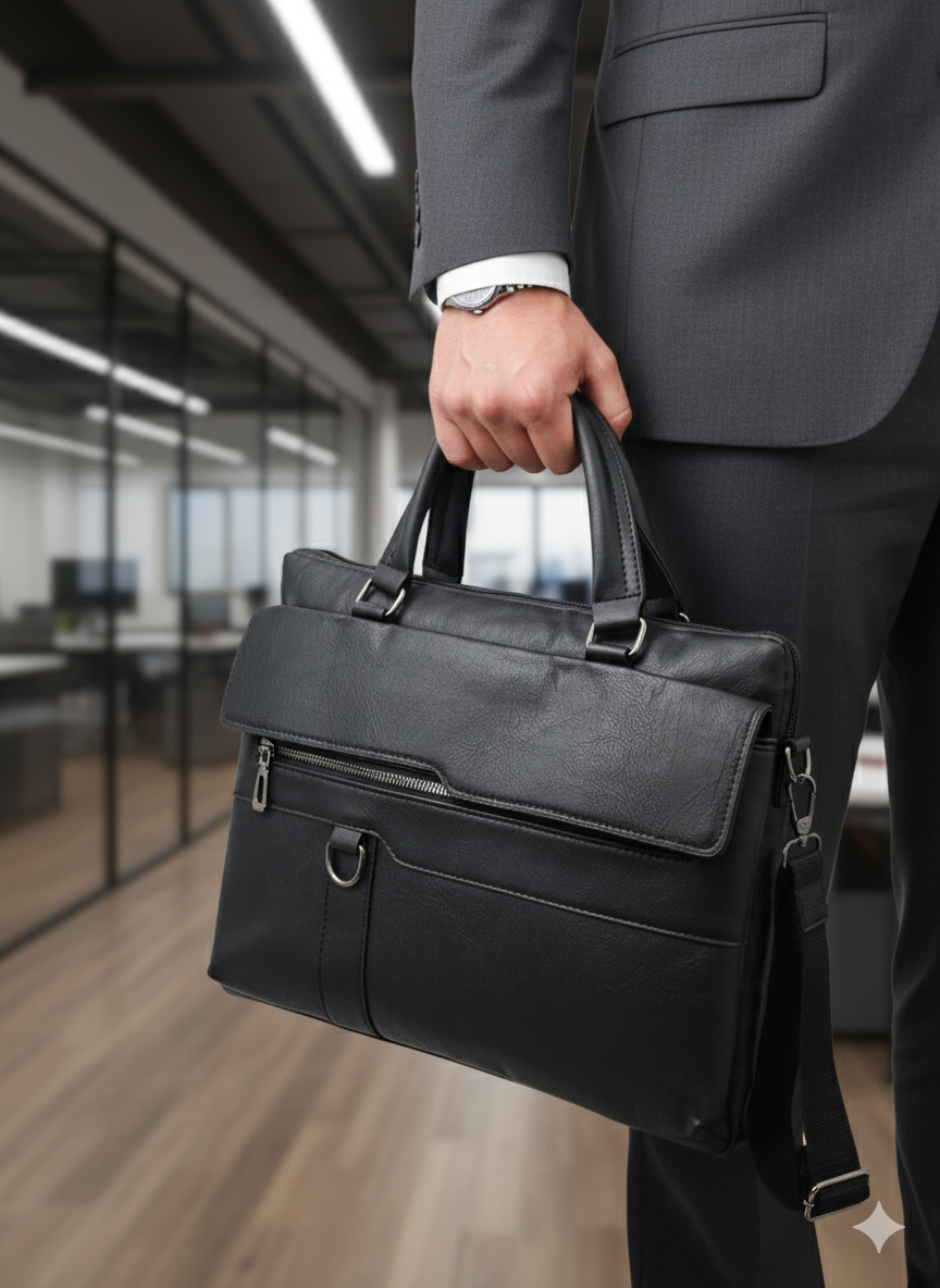 Men’s Leatherite Laptop Bag- Black