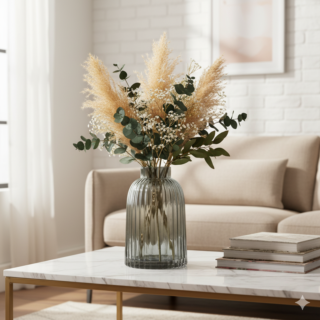 Smoky Grey Textured Glass Vase – Cylindrical Body with Flared Neck