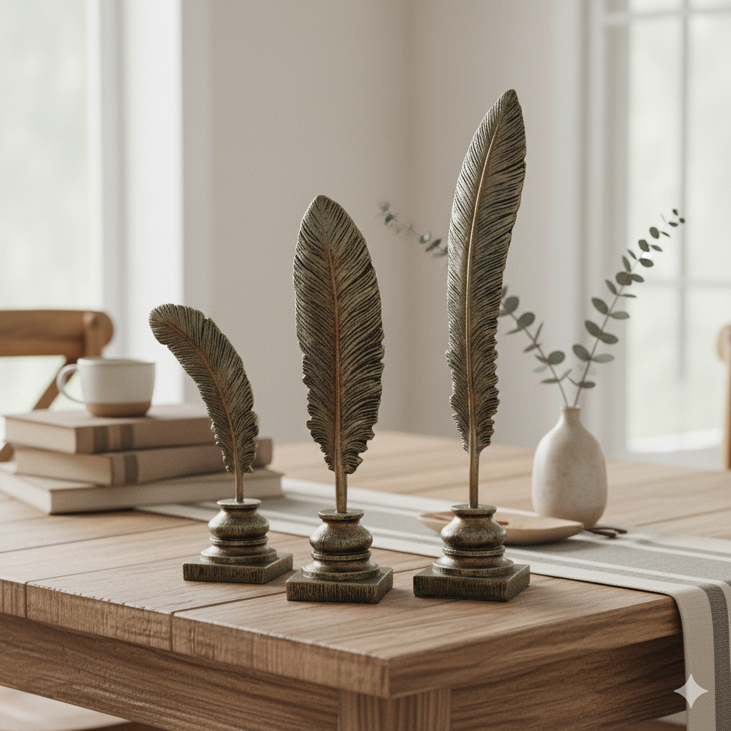 Elegant Feather Figurines – Polyresin Decorative Showpiece Set of 3