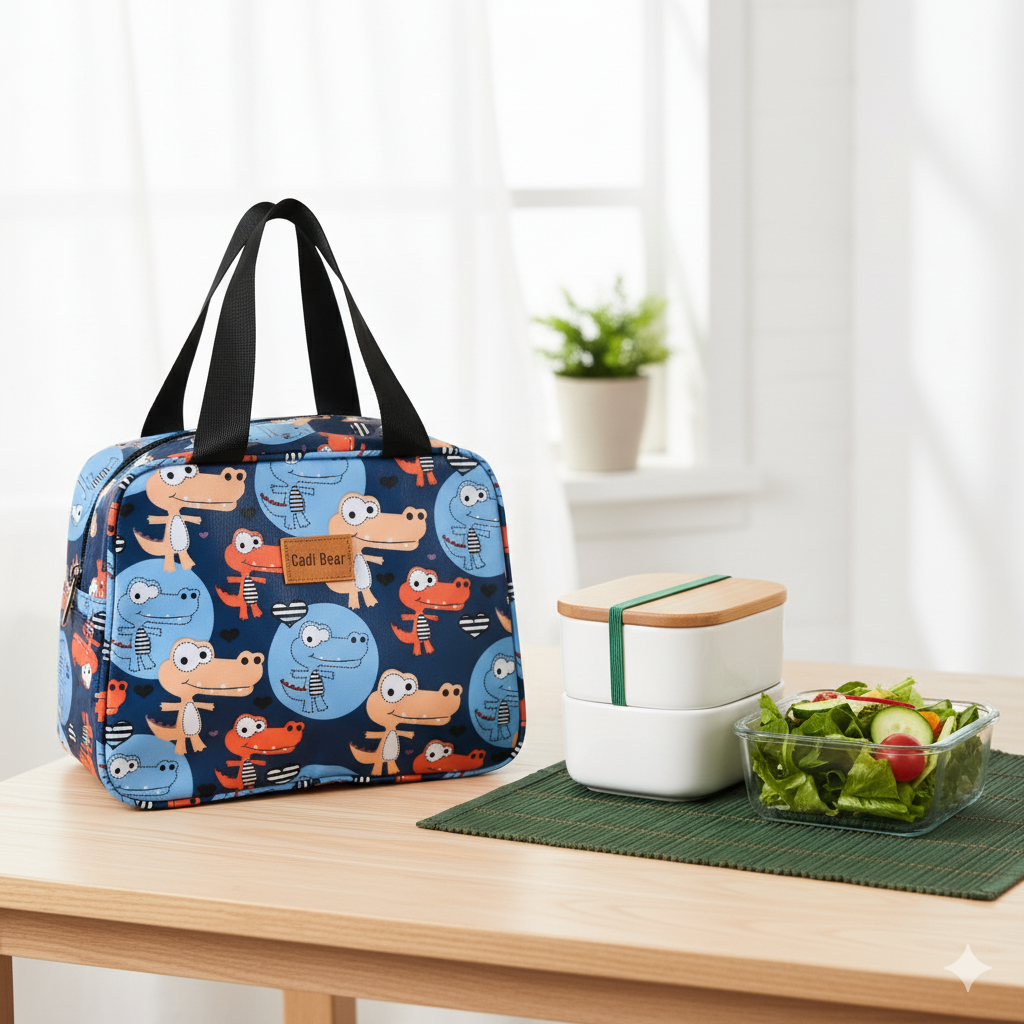 Blue base with multicolor crocodile print-insulated Lunch Bag